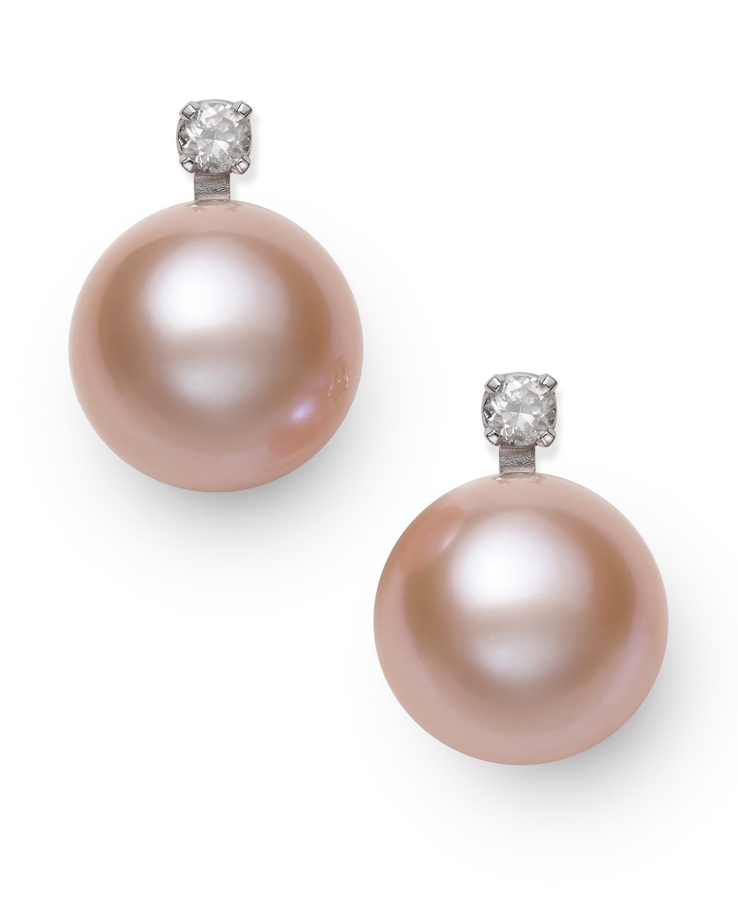 Dyed Pink Freshwater Pearl Earrings with .06 ct. tw. Round Diamond Accent in 14K White Gold - E-4637WP-RD@