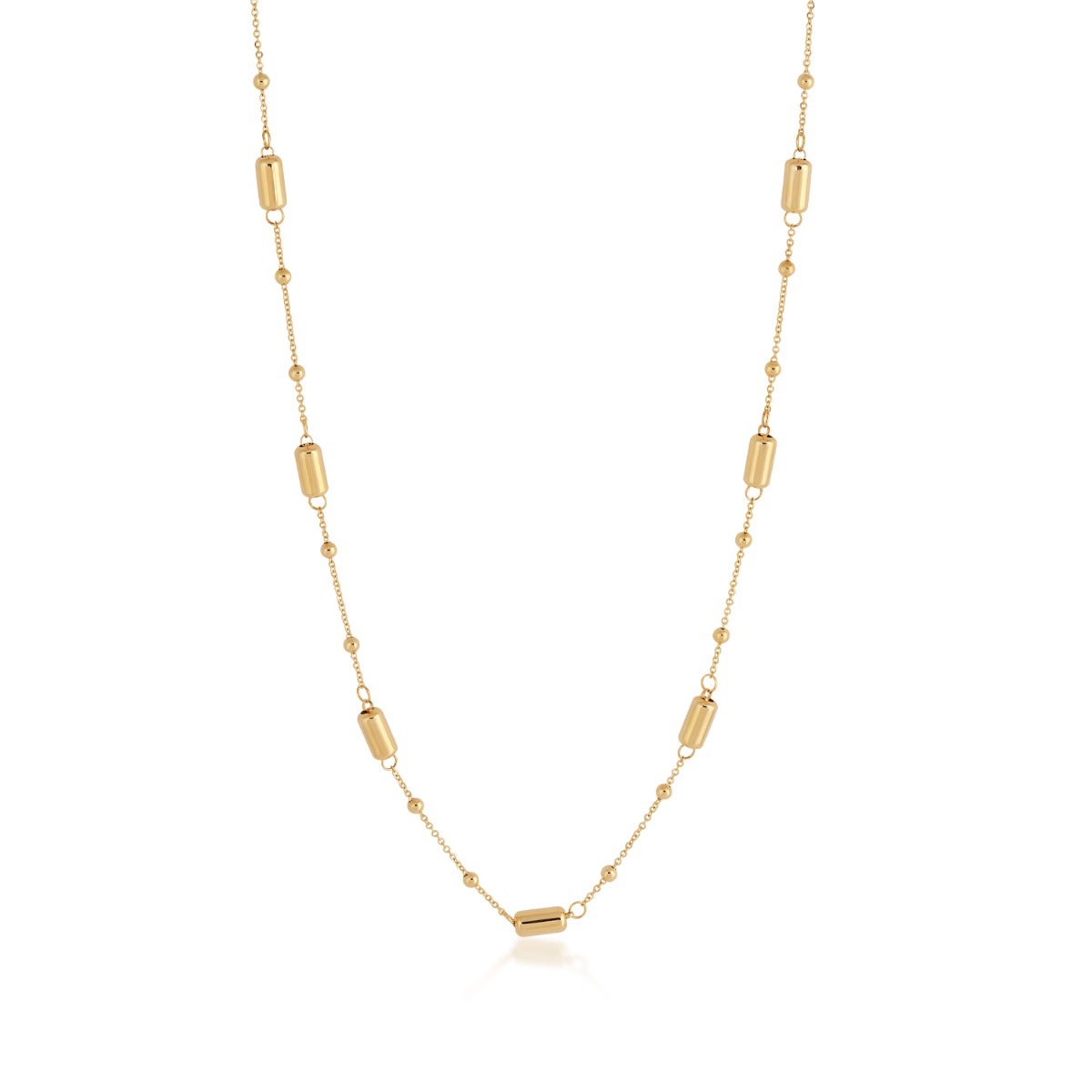 10K yellow gold bar bead and link strand necklace