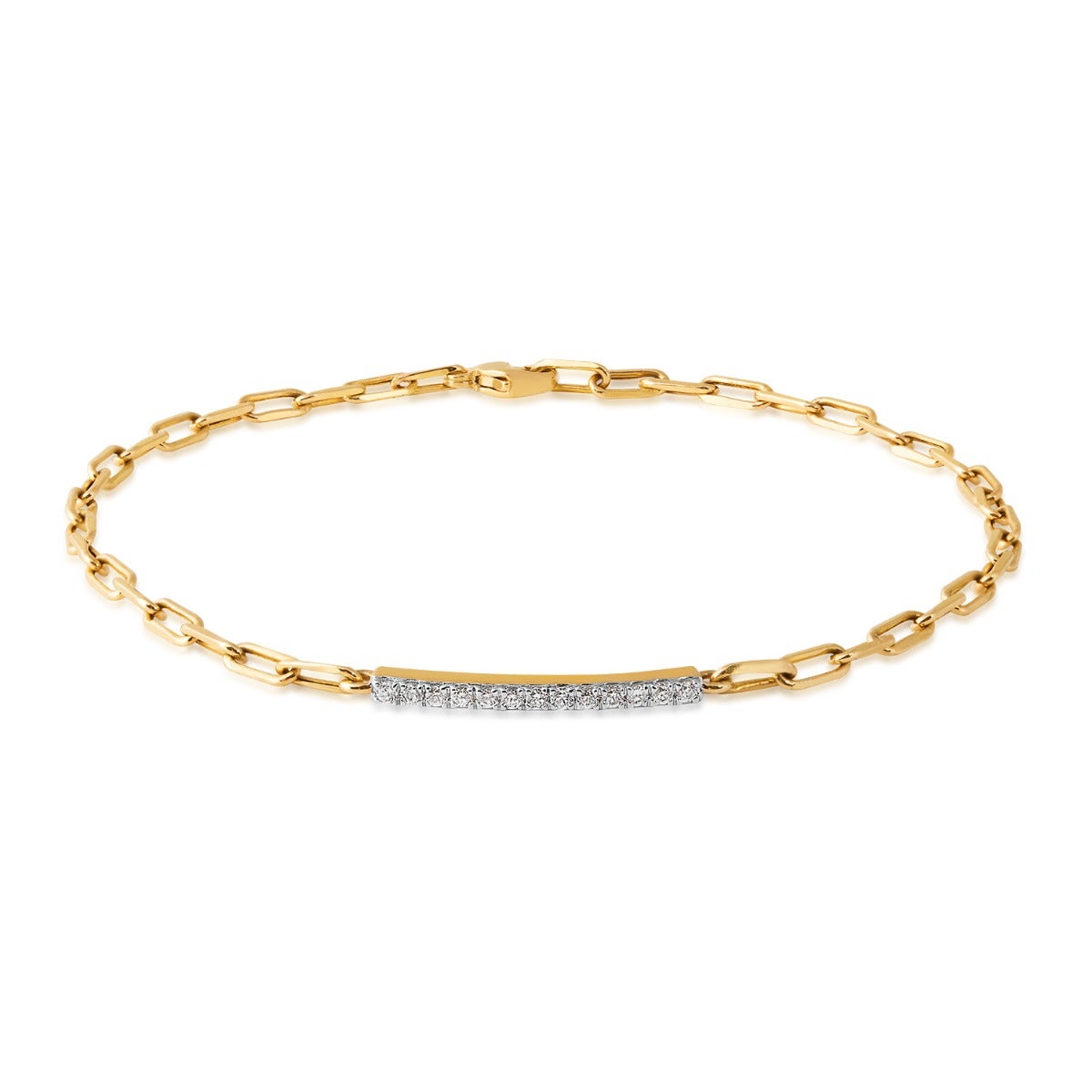 10K yellow gold Demi Fine 1/10 ct. tw. diamond bar 7.5-inch paperclip bracelet