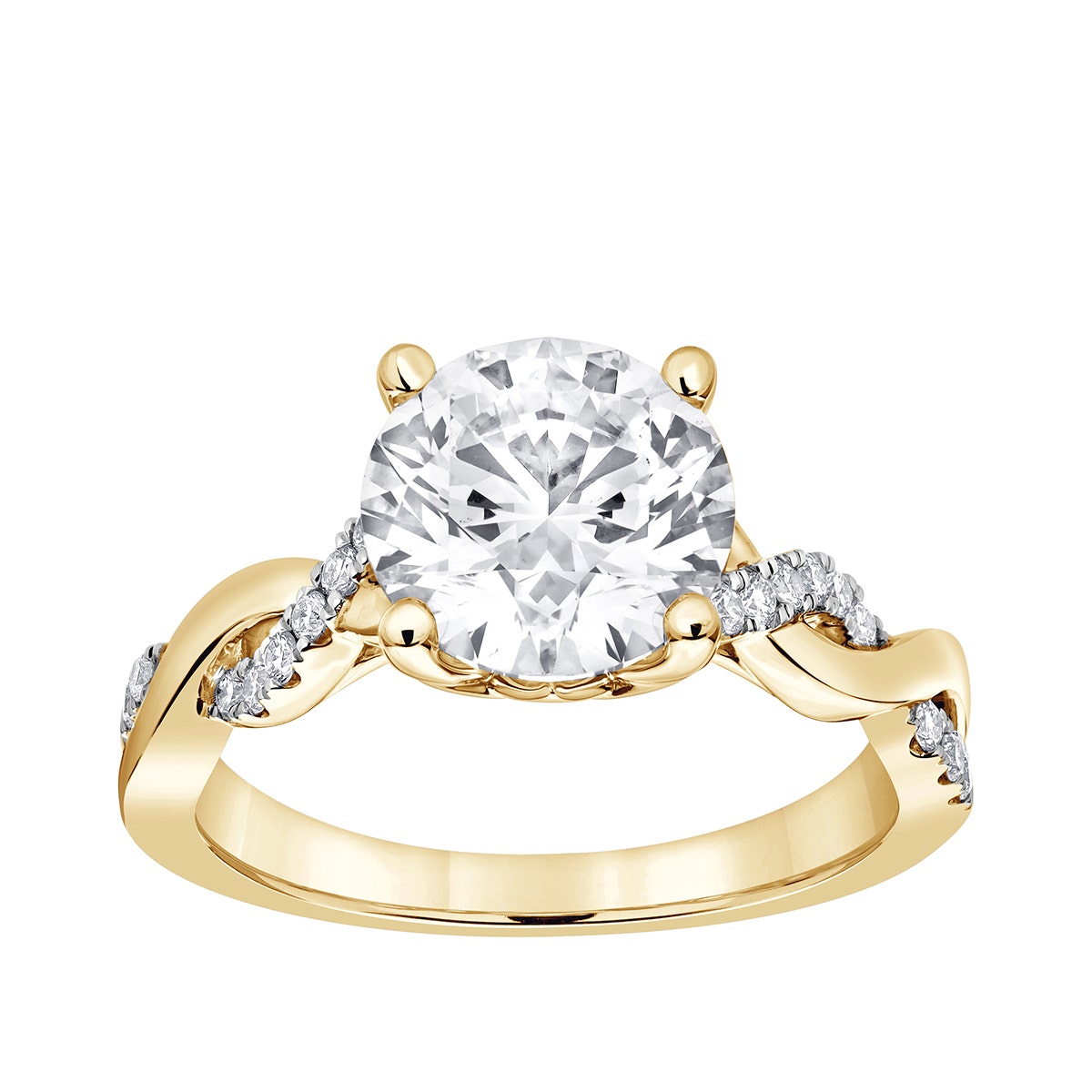 14K yellow gold Radiance 2-5/8 ct. tw. round brilliant diamond twist engagement ring