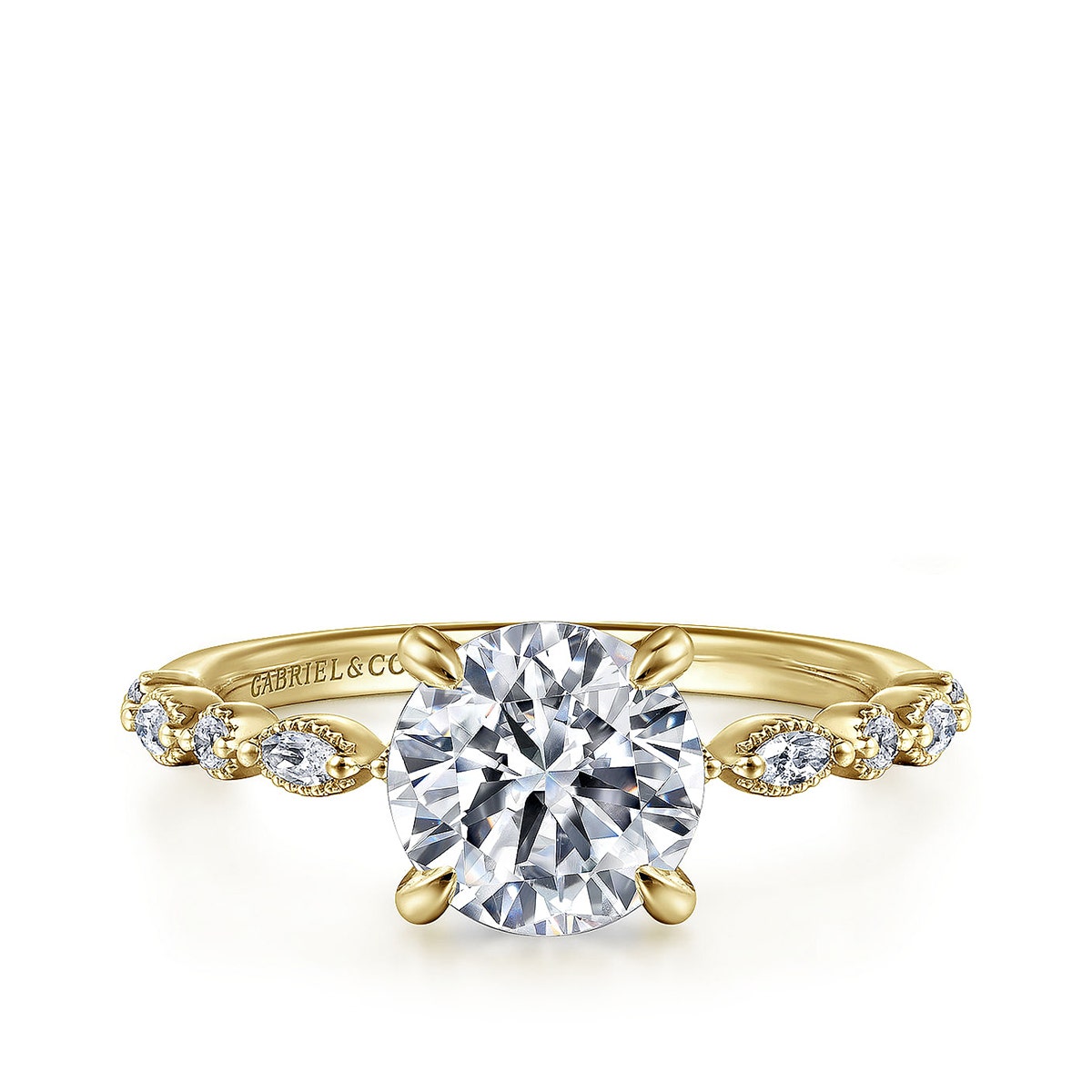14K yellow gold Gabriel and Co 1/4 ct. tw. diamond round semi-mount engagement ring
