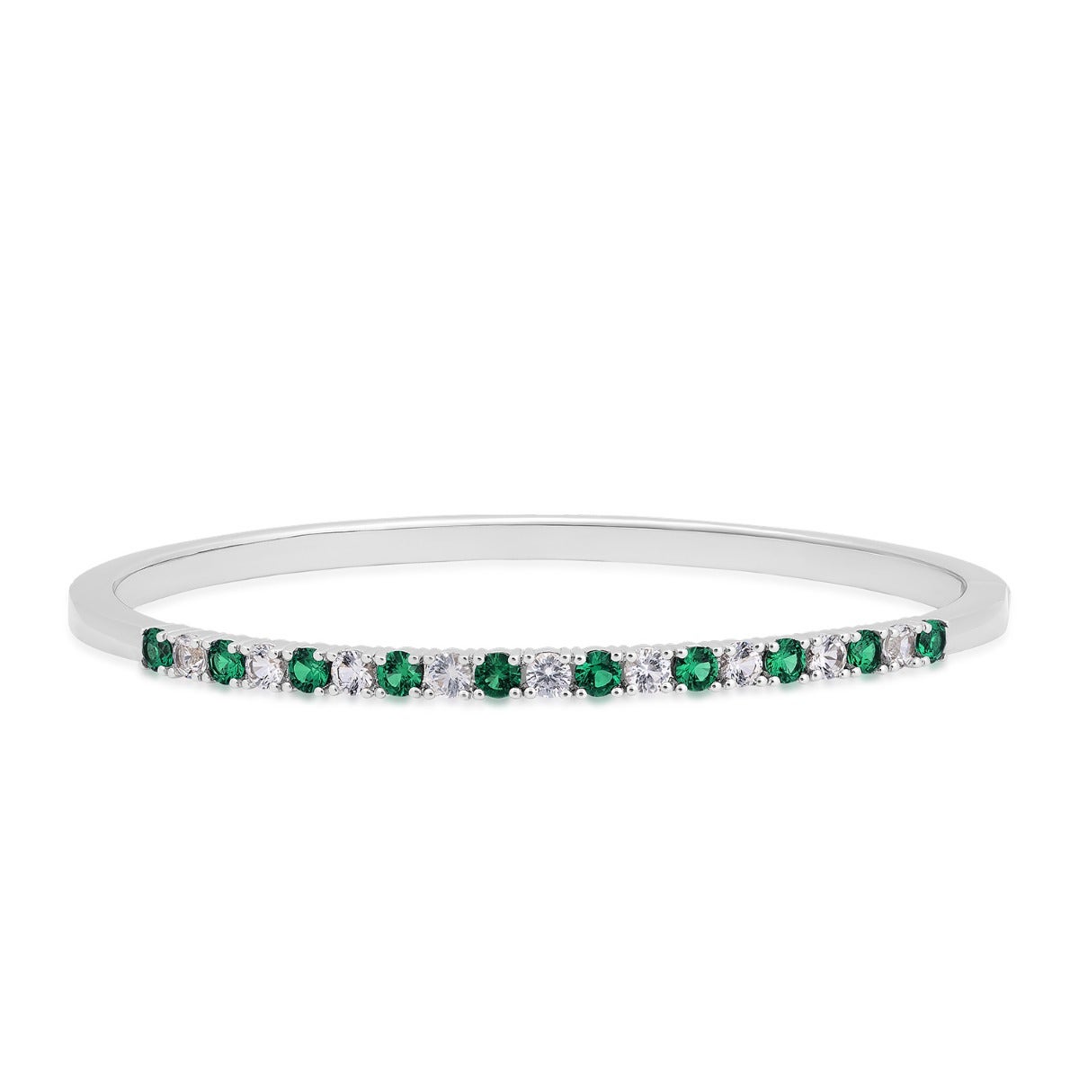 Created Emerald & White Sapphire Bangle Bracelet in Sterling Silver