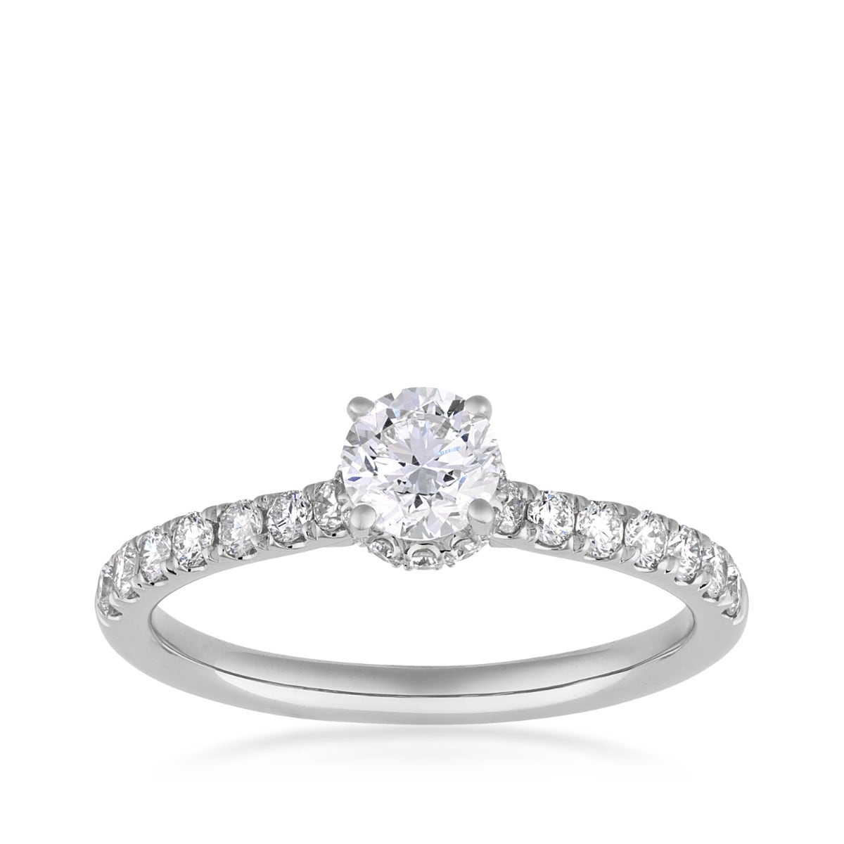 Natural 1 ct. tw. Round Brilliant Diamond Halo Engagement Ring in 14K White Gold