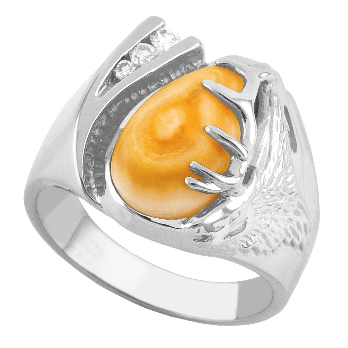 Men's Elk Ivory with 1/8ct tw. Round Diamond Ring in 10K White Gold - I1761DW Glacier