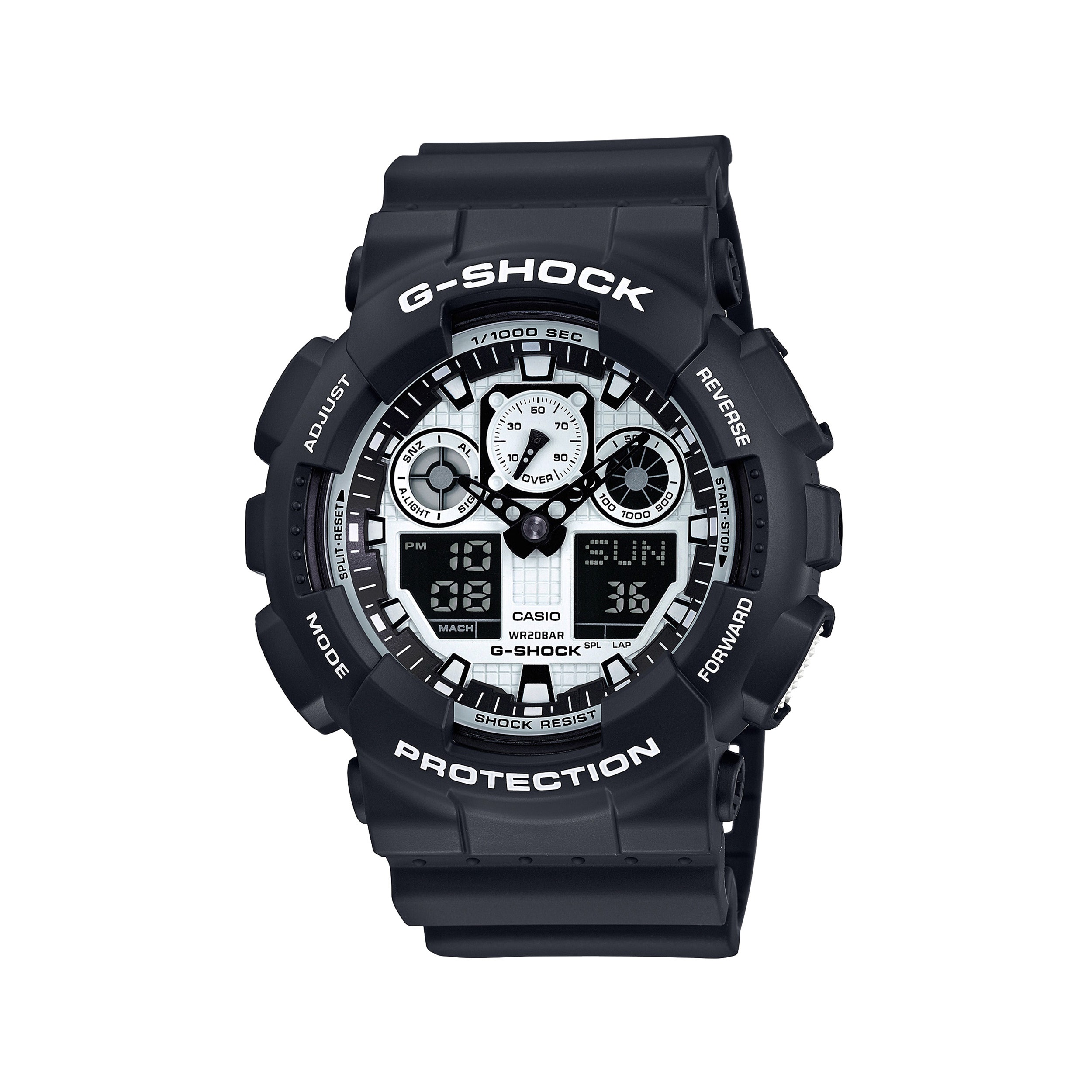 Casio G-Shock Men's Black Watch with Black and White Multi-Functional Face and Resin Band