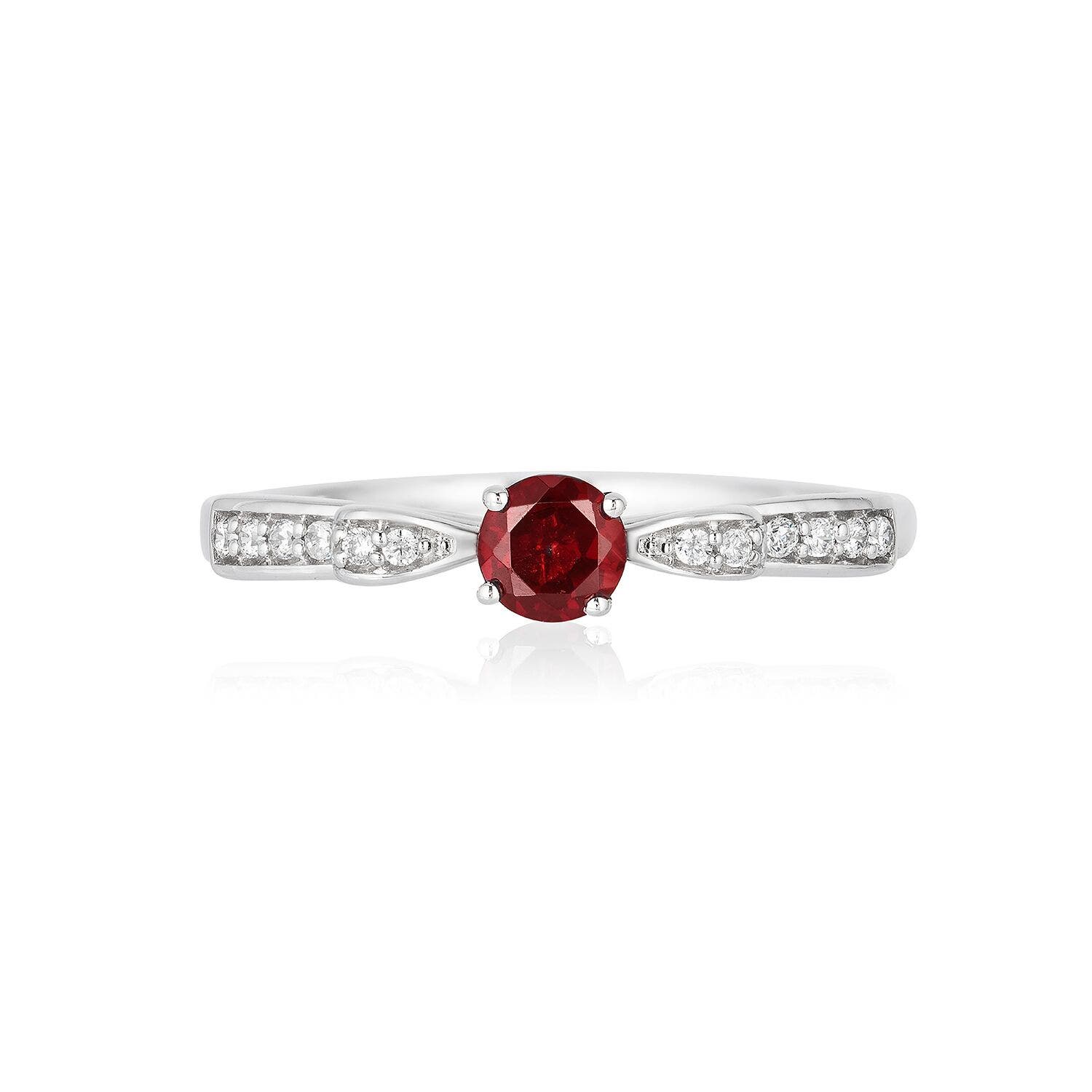 Enchanted Disney Snow White Garnet and 1/10 ct. tw. Diamond Bow Ring in Sterling Silver