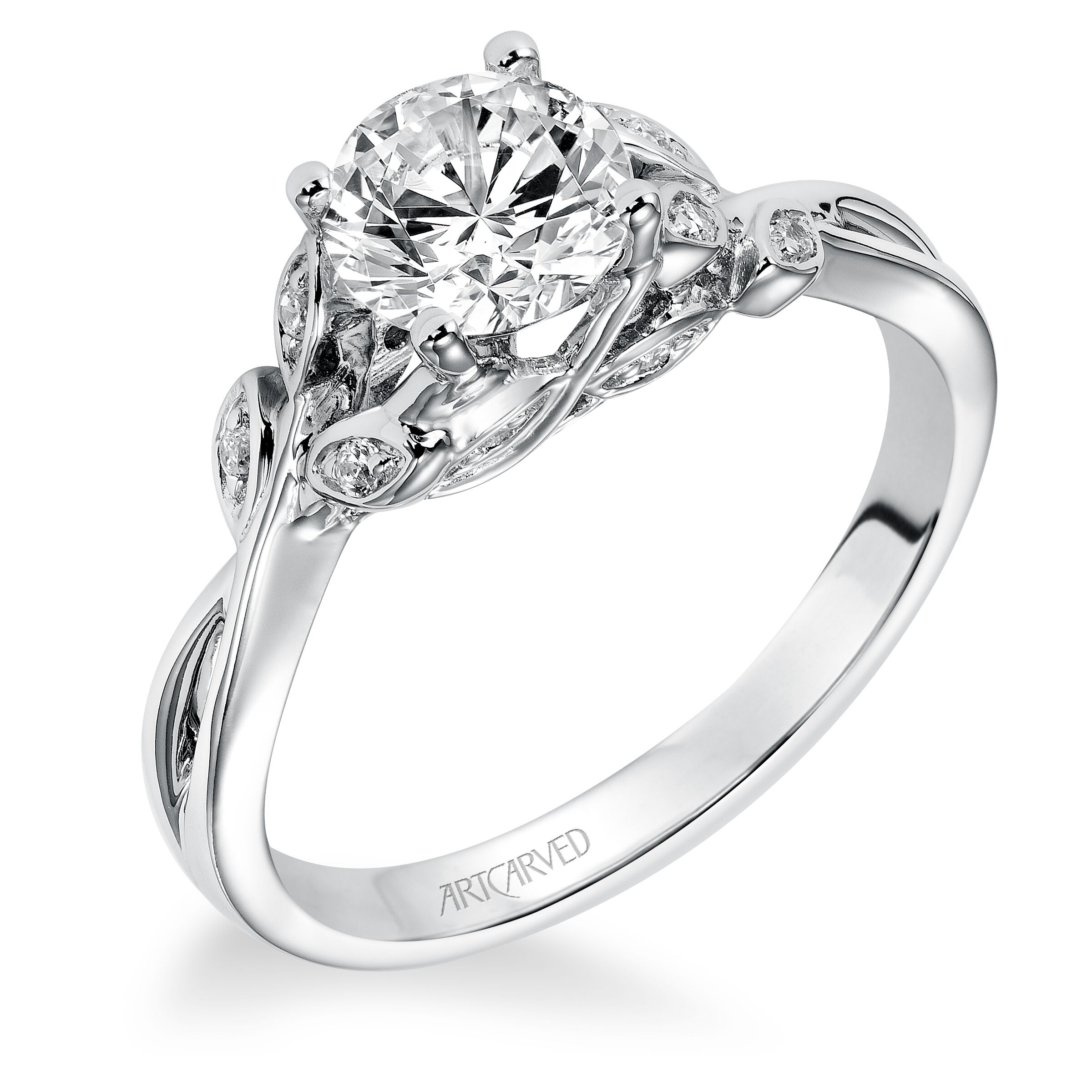 Artcarved Contemporary Diamond Accent Floral Semi-Mount Engagement Ring in 14K White Gold