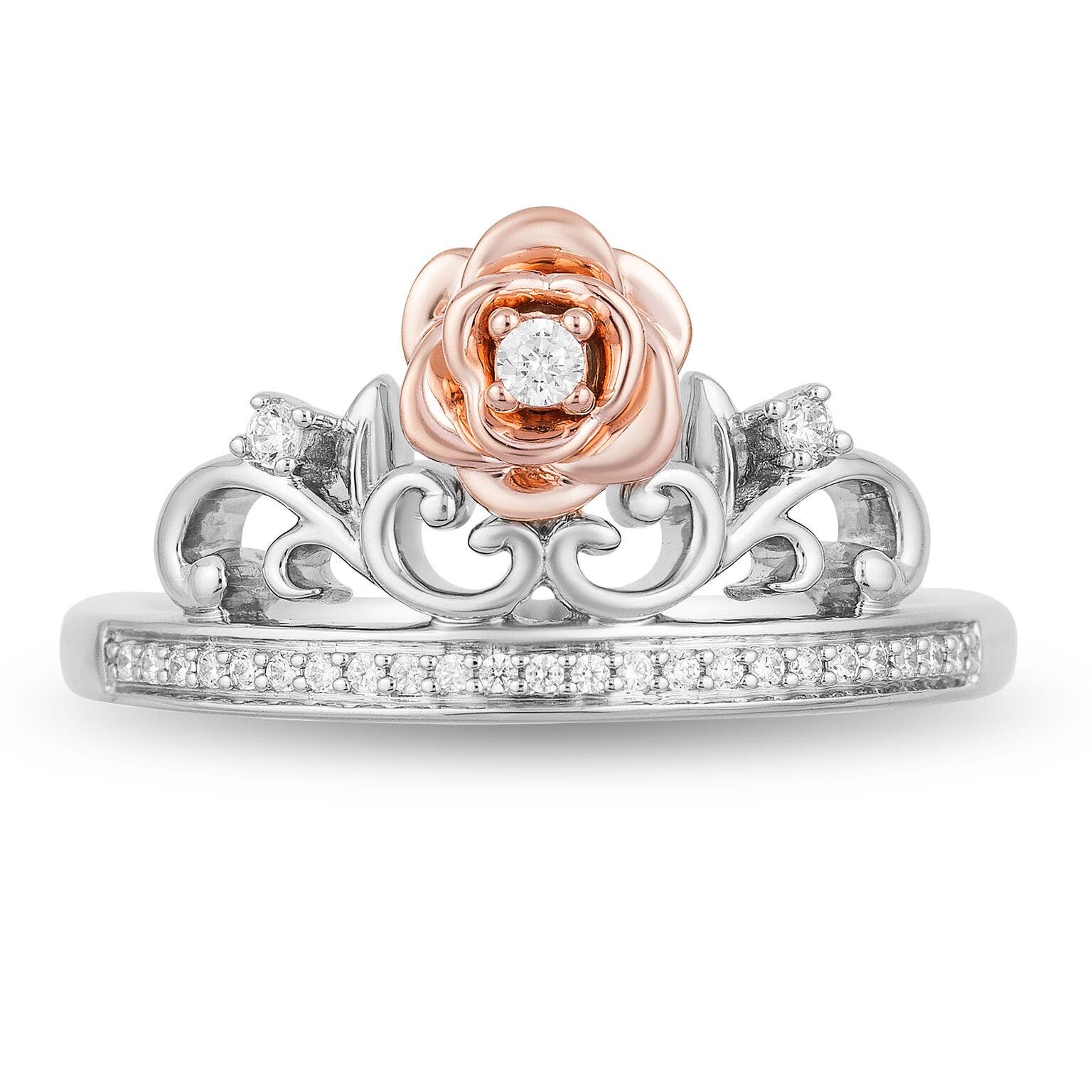 Enchanted Disney Belle 1/10 ct. tw. Rose Tiara Ring in Sterling Silver and 10K Pink Gold Rose - RGO8210SP1PDSRD