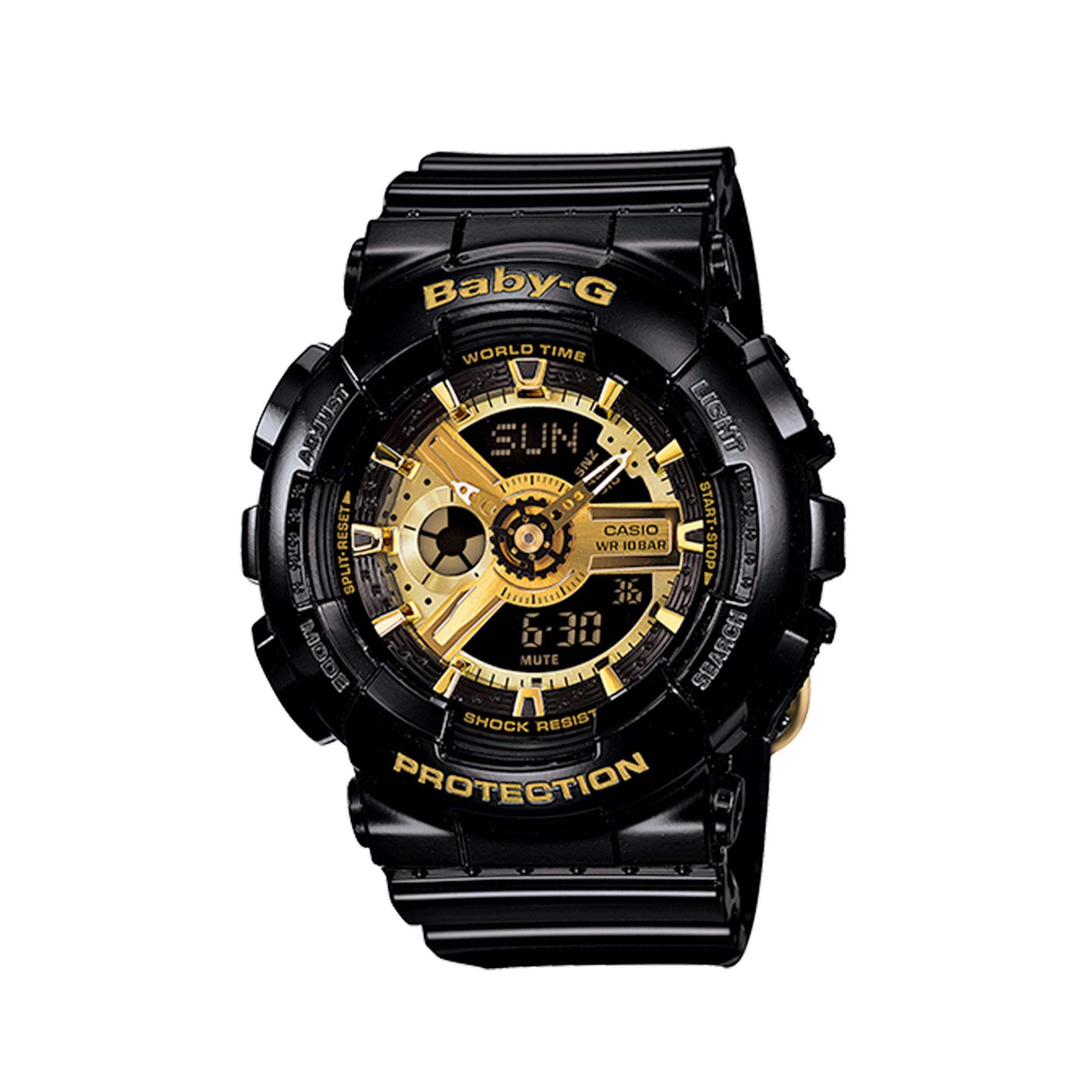 Casio G-Shock Baby-G Ladies' 24MM Black Resin Band with Gold Face Accents Watch- BA110-1A-BABY