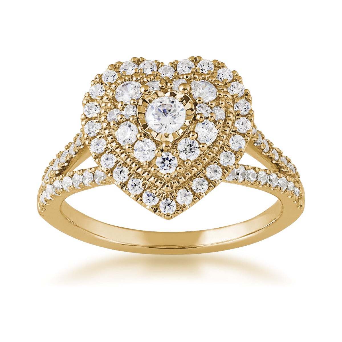 True Promise 1 ct. tw. Diamond Heart-Shaped Cluster Engagement Ring with Miracle Plate in 10K Yellow Gold