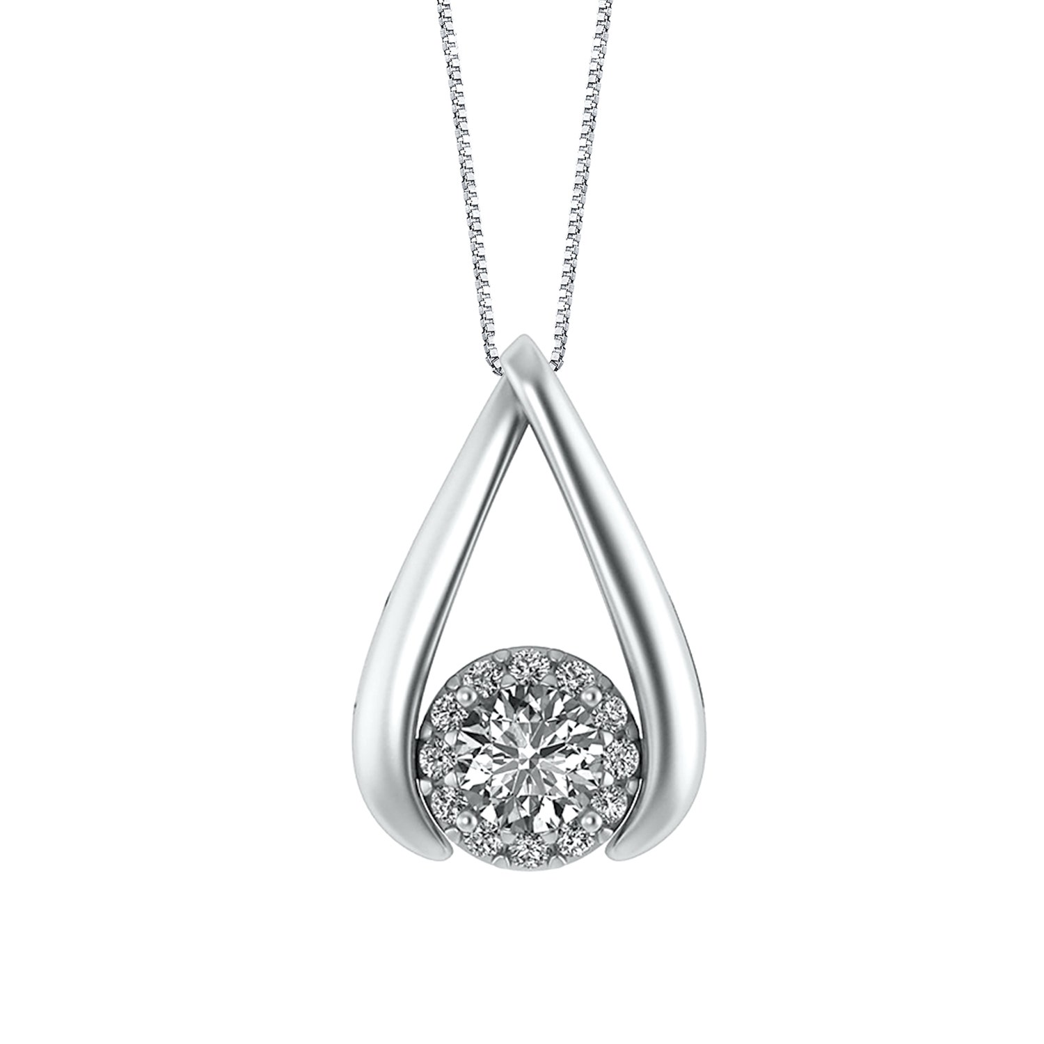 Sirena 1/2 ct. tw. Round Diamond Halo Fashion Pendant with Broken Teardrop Design in 10K White Gold - JSI3688WR5J