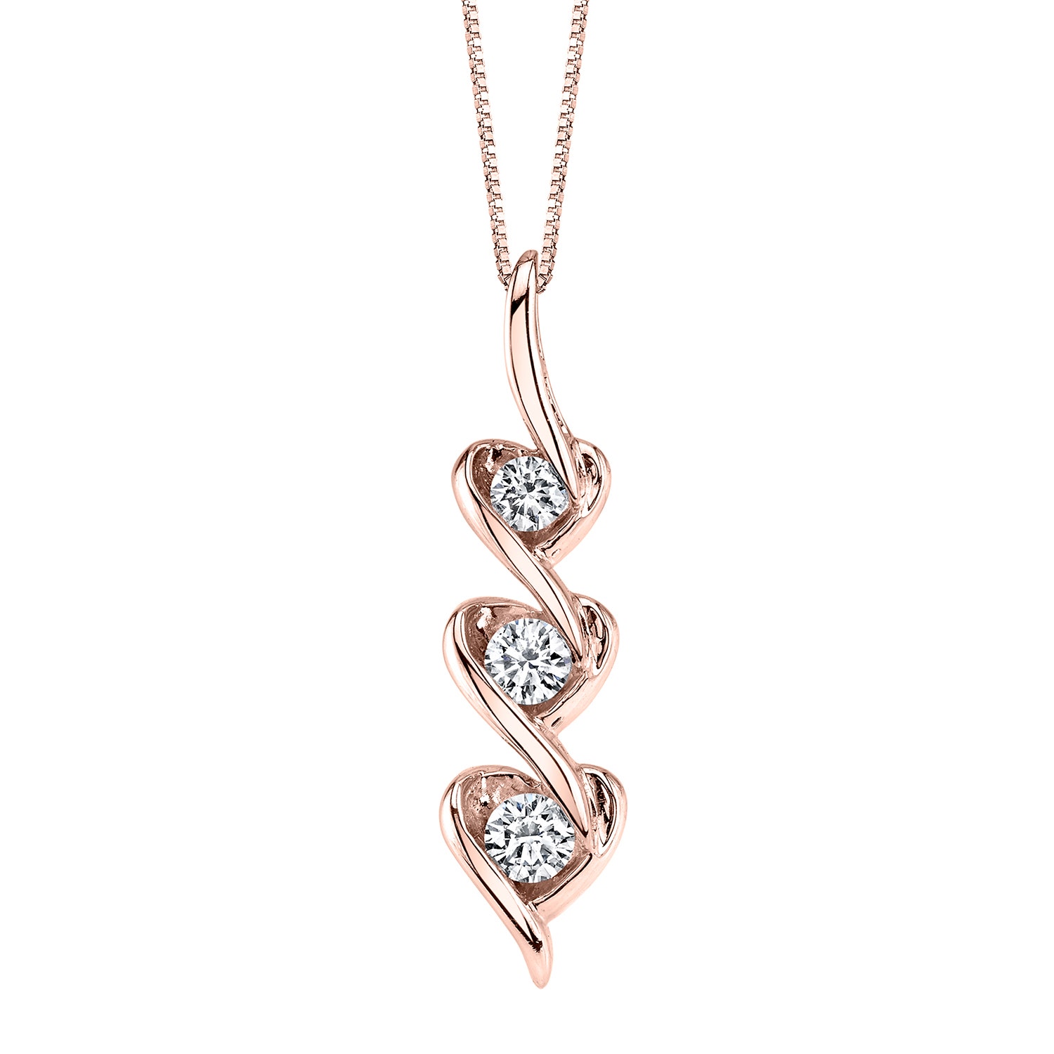 Sirena 1/3 ct. tw. Diamond 3-Stone Heart Waterfall Fashion Pendant in 10K Pink Gold - JSI3750PR5J