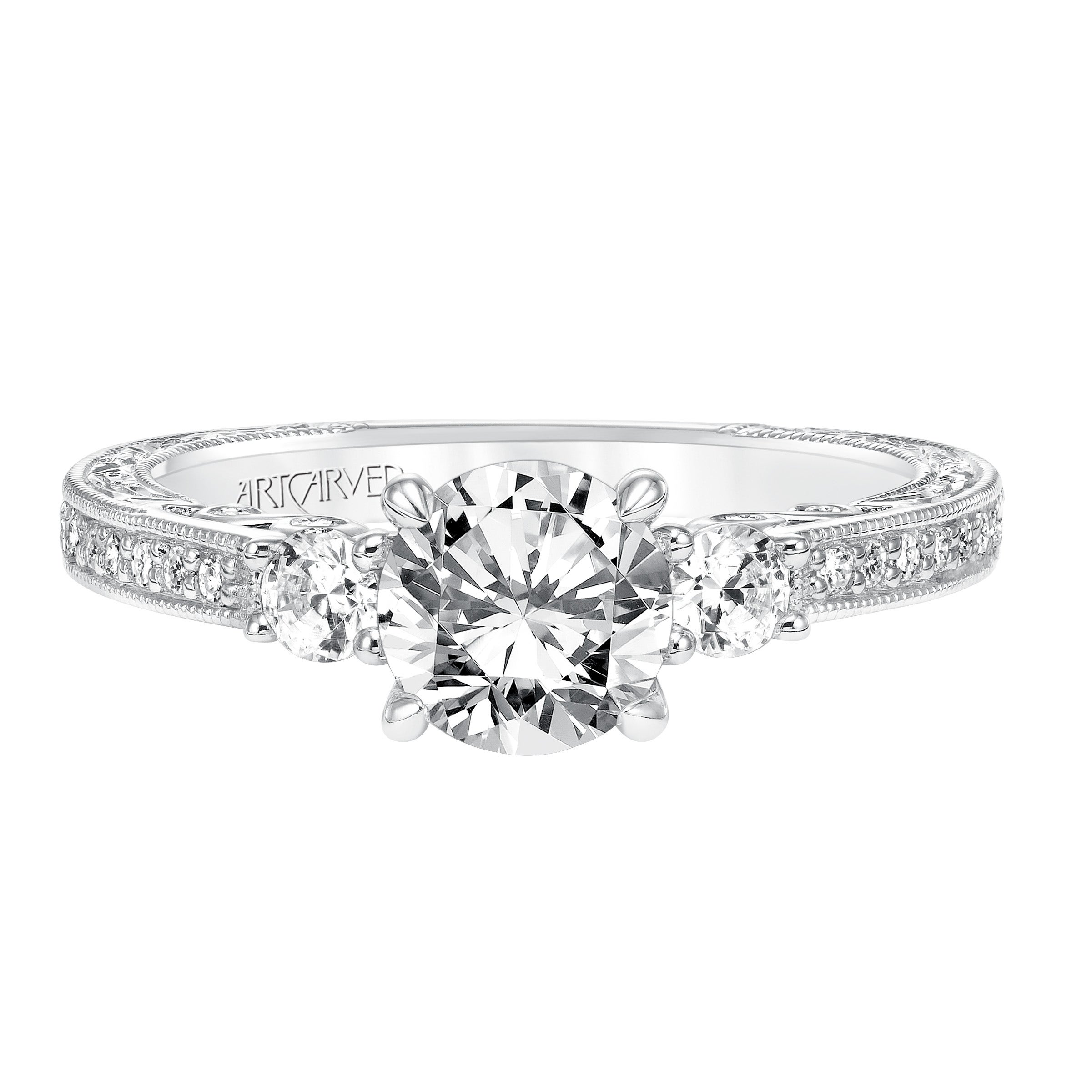 ArtCarved Vintage 3/8 ct. tw. 2-Stone and Accent Diamond Band Semi-Mount Engagement Ring in 14K White Gold- 31-VZ688ERS-E