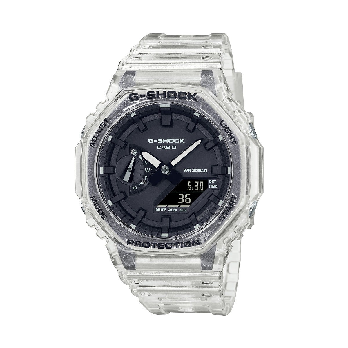 G-Shock Men's Transparent Watch with White Band and Bezel