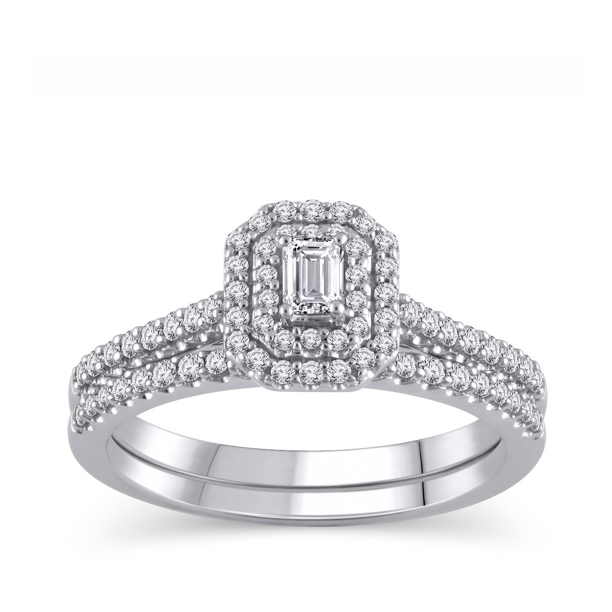 True Promise 5/8 ct. tw. Emerald Cut Diamond Center Wedding Set in 14K White Gold - XR1089XEL@WGE3