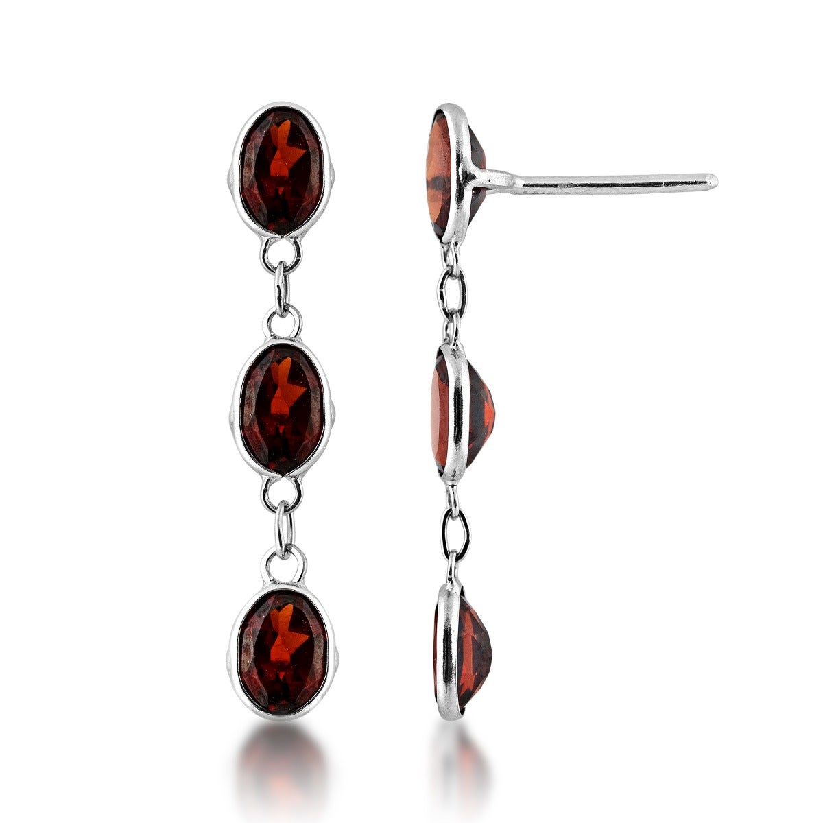 Oval Garnet Dangle Earrings in 14K White Gold - EW15754-G