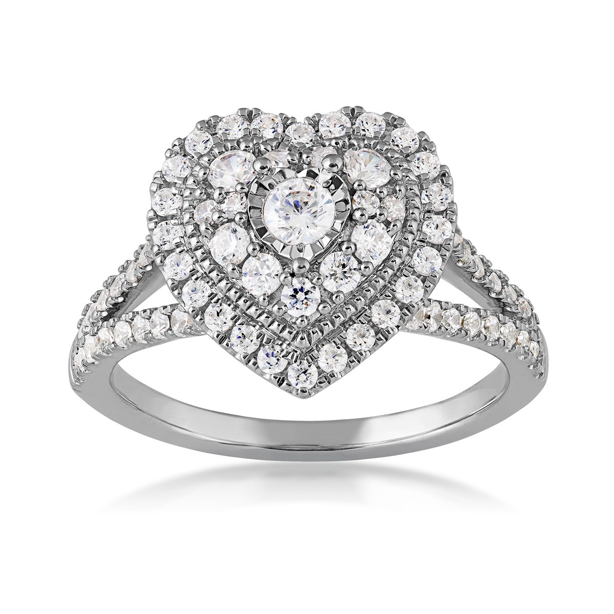 True Promise 1 ct. tw. Diamond Heart-Shaped Cluster Engagement Ring with Miracle Plate in 10K White Gold