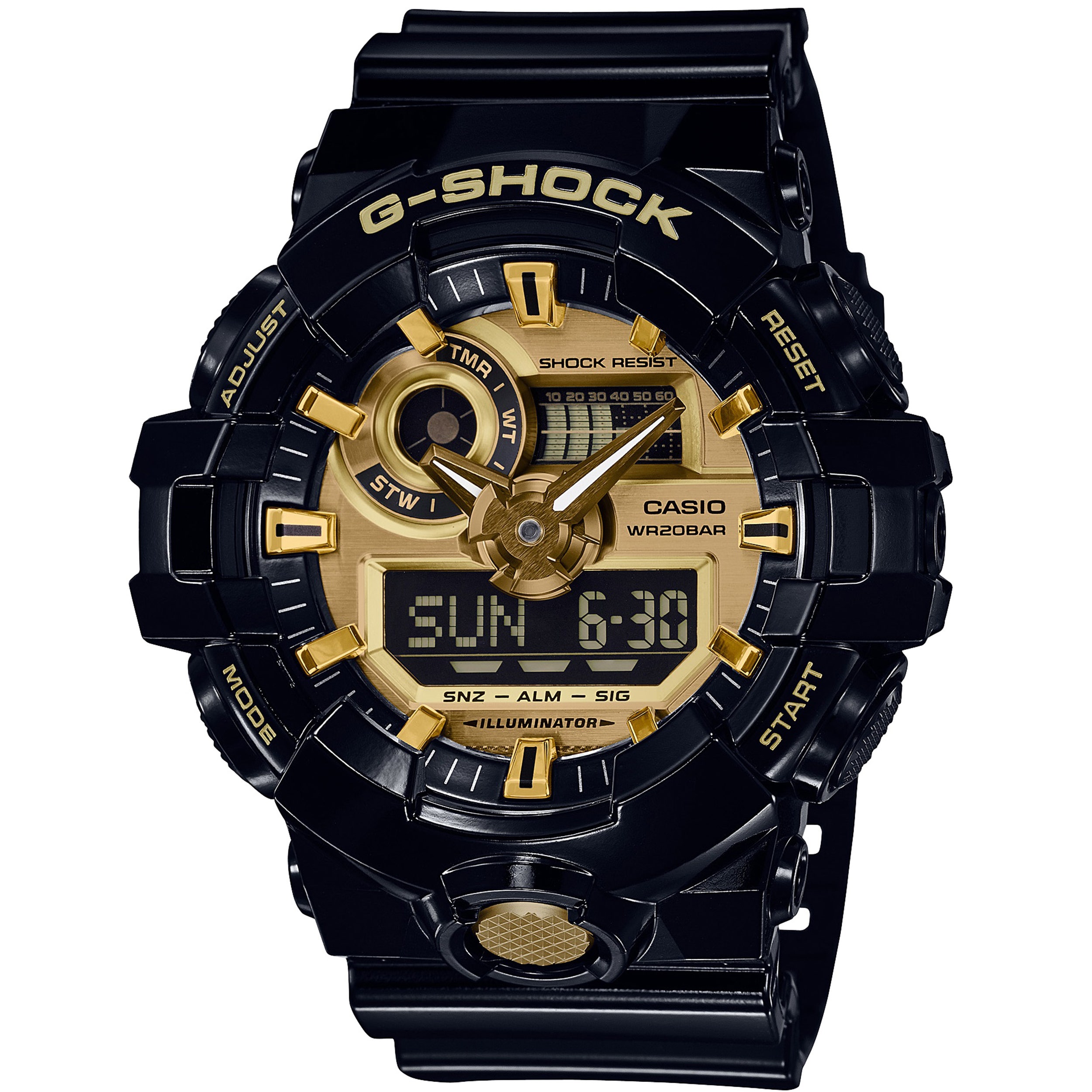 G-Shock Men's Super Illuminator Gloss Black and Gold Watch - GA-710GB-1ACR
