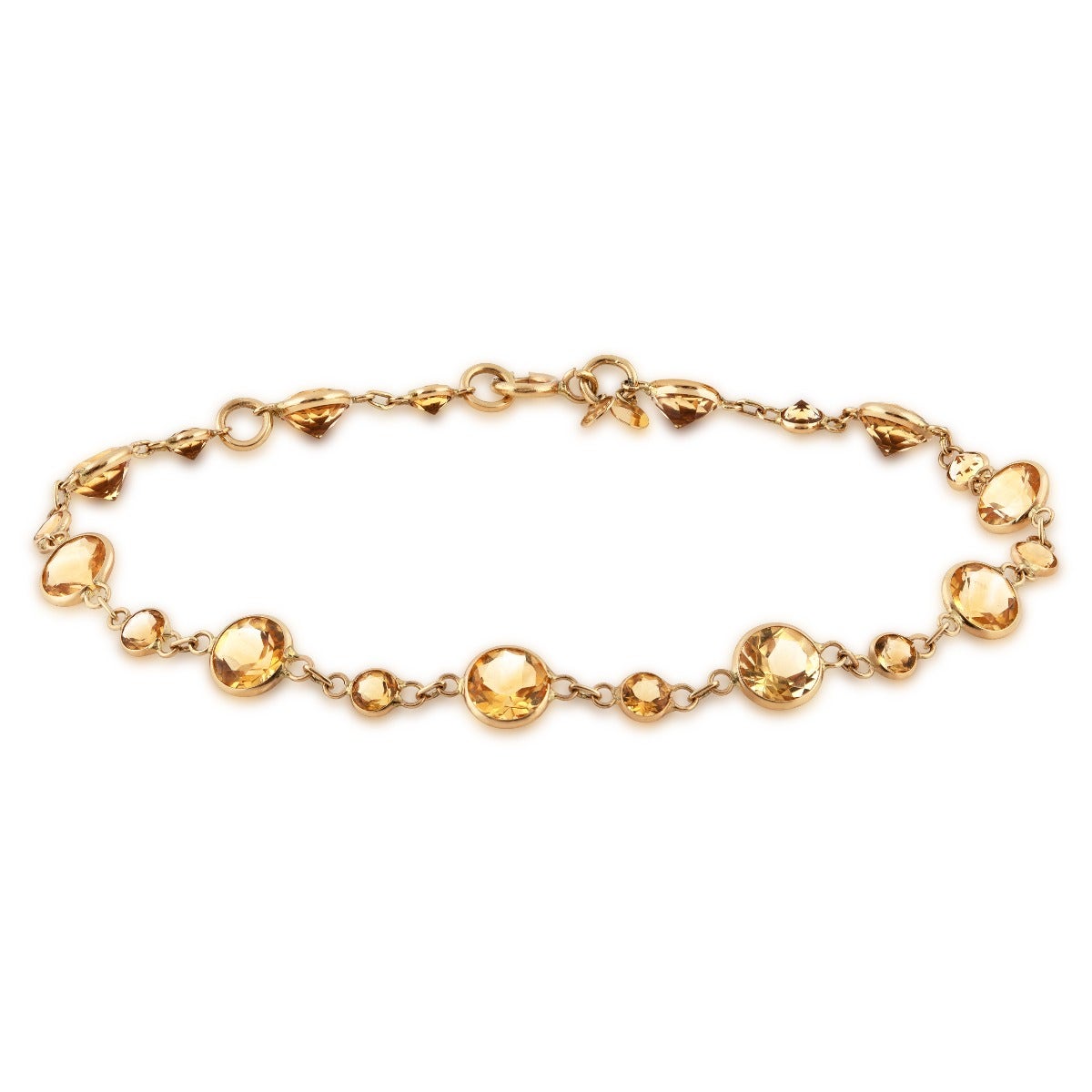 Round Citrine Link Bracelet in 14K Yellow Gold - B16917-CI