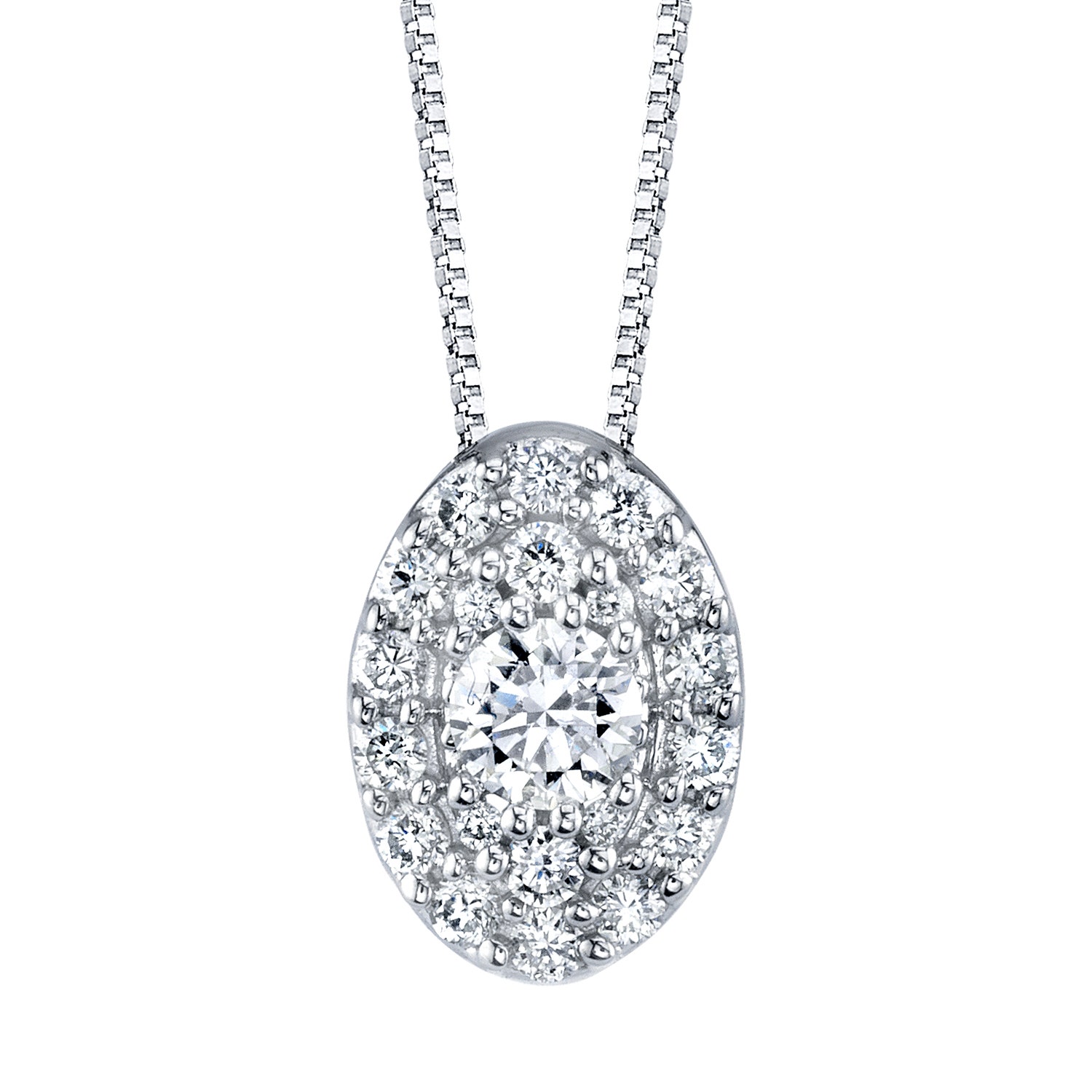 Sirena 1/4 ct. tw. Round Diamond Halo Oval Pendant in 10K White Gold - JMI3691WR5J