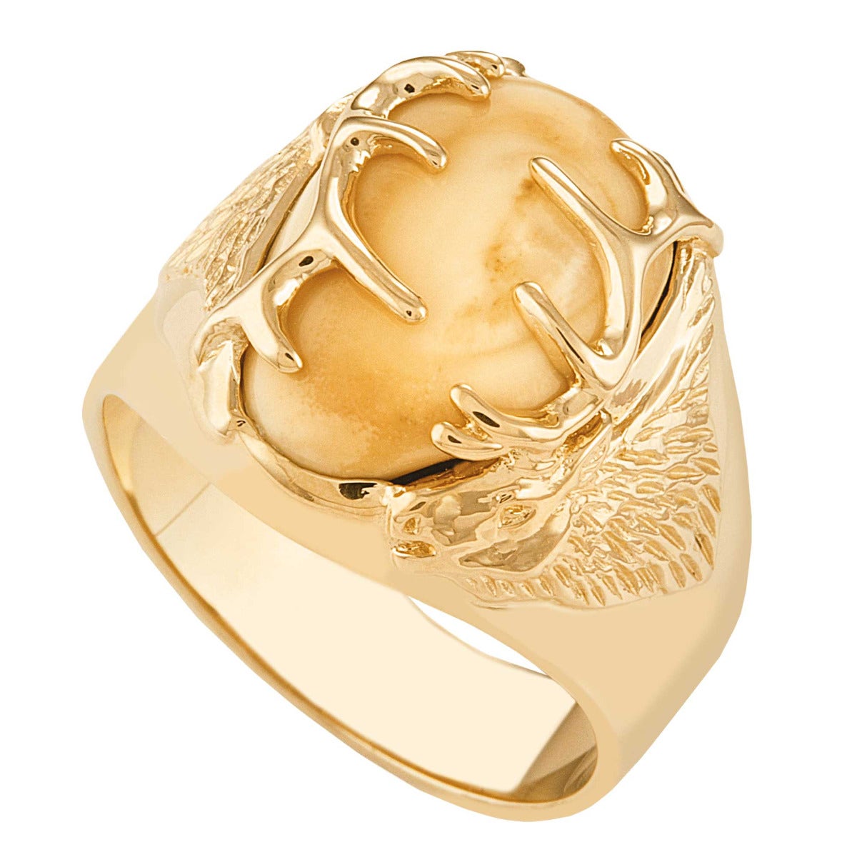 Men's Elk Ivory Twin Peaks Ring in 10K Yellow Gold - I1759 Twin Peaks