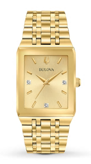 Bulova Men's Quadra Tank Style Watch with Champagne Dial in Gold-Tone Stainless Steel