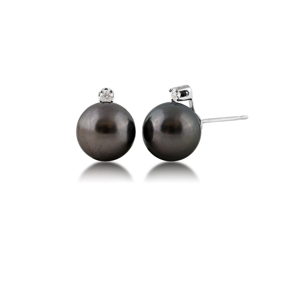 9mm Tahitian Pearl and 1/10 ct. tw. Diamond Stud Earrings in 14K White Gold - ESSK-910WD-RD-14KW
