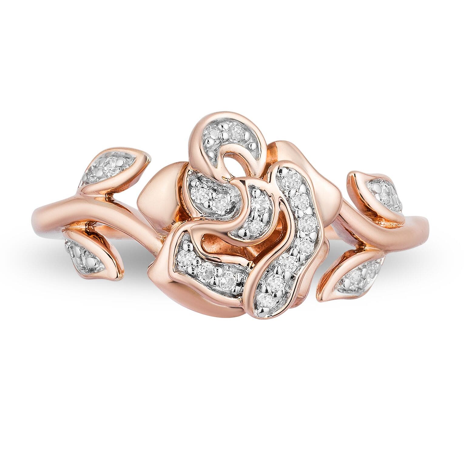 Enchanted Disney Belle 1/10 ct. tw. Diamond Rose Ring in 10K Pink Gold