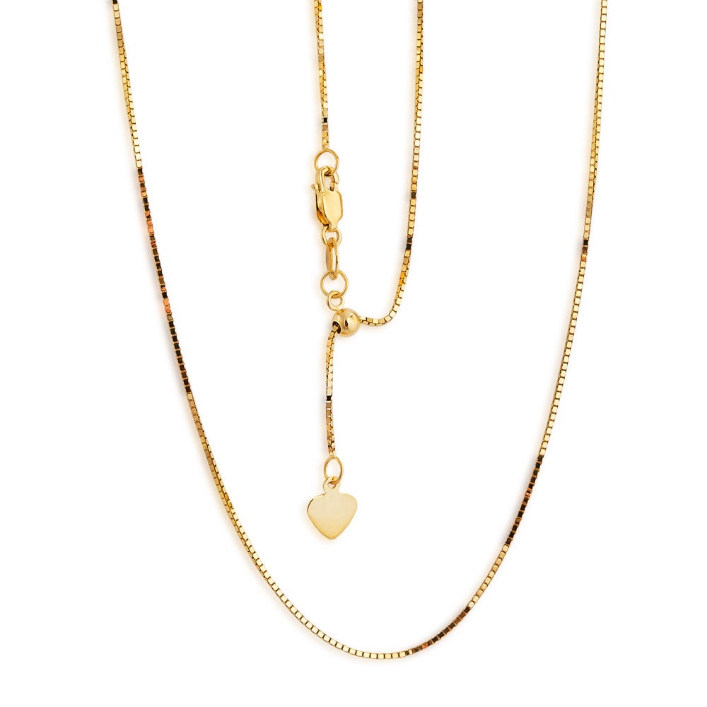 Ladies Adjustable Yellow Gold Box Chain - ABOX015-22
