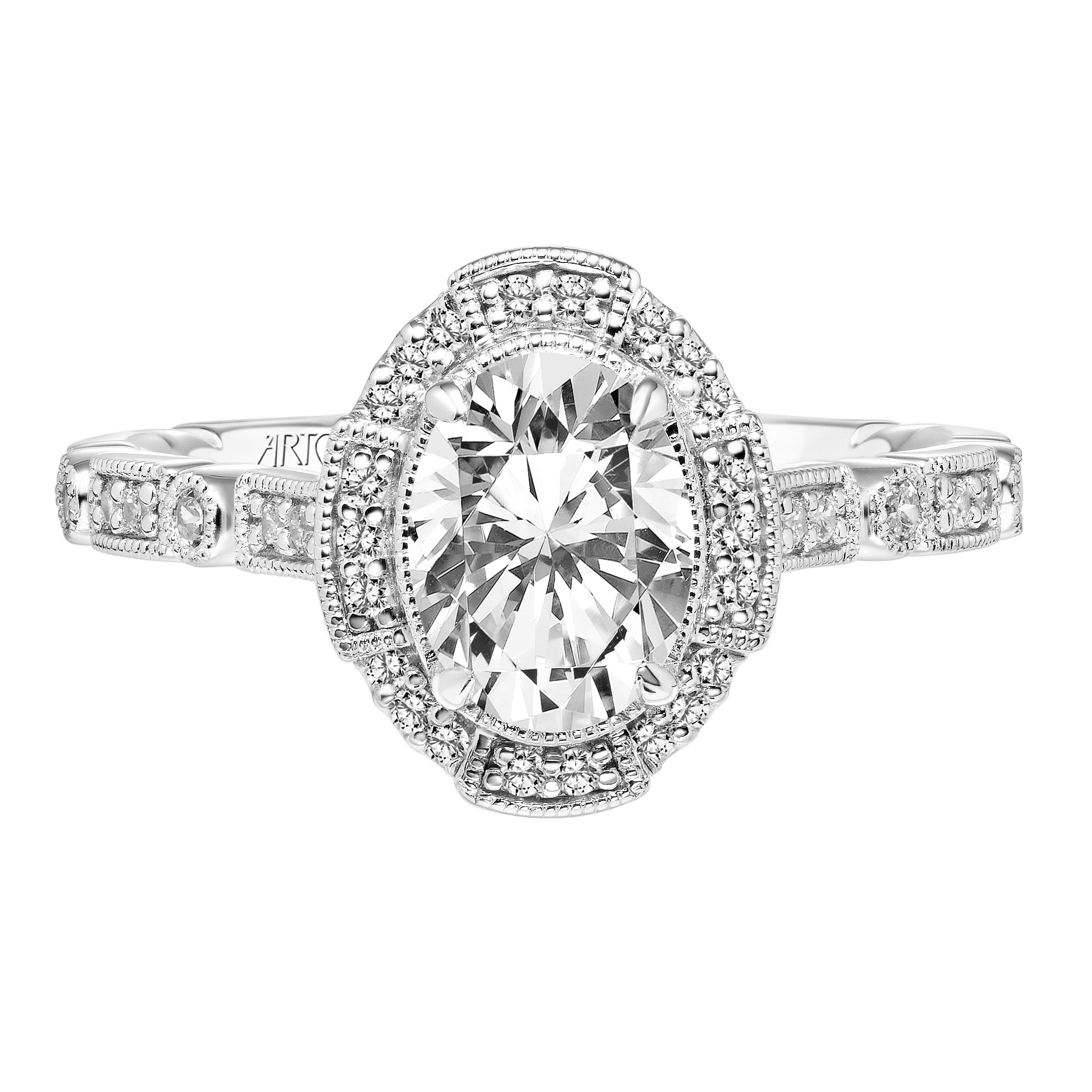 ArtCarved Vintage 1/4 ct. tw. Oval Diamond Semi-Mount Engagement Ring with Milgrain Detailing in 14K White Gold- 31-VZ826DVS-E