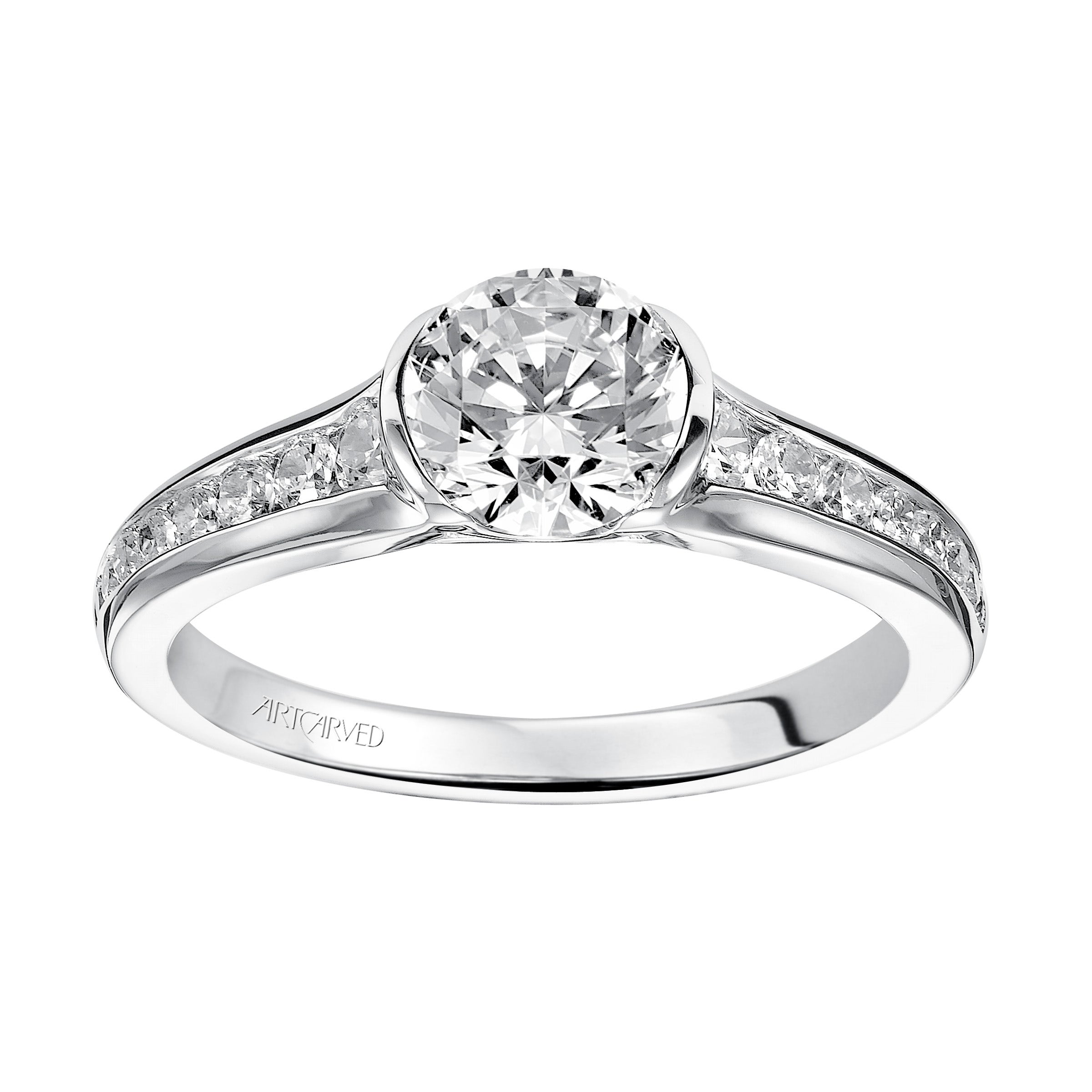 ArtCarved Contemporary 1/3 ct. tw. Round Diamond Semi-Mount Engagement Ring with Tapered Band in 14K White Gold- 31-VZ385DRS-E