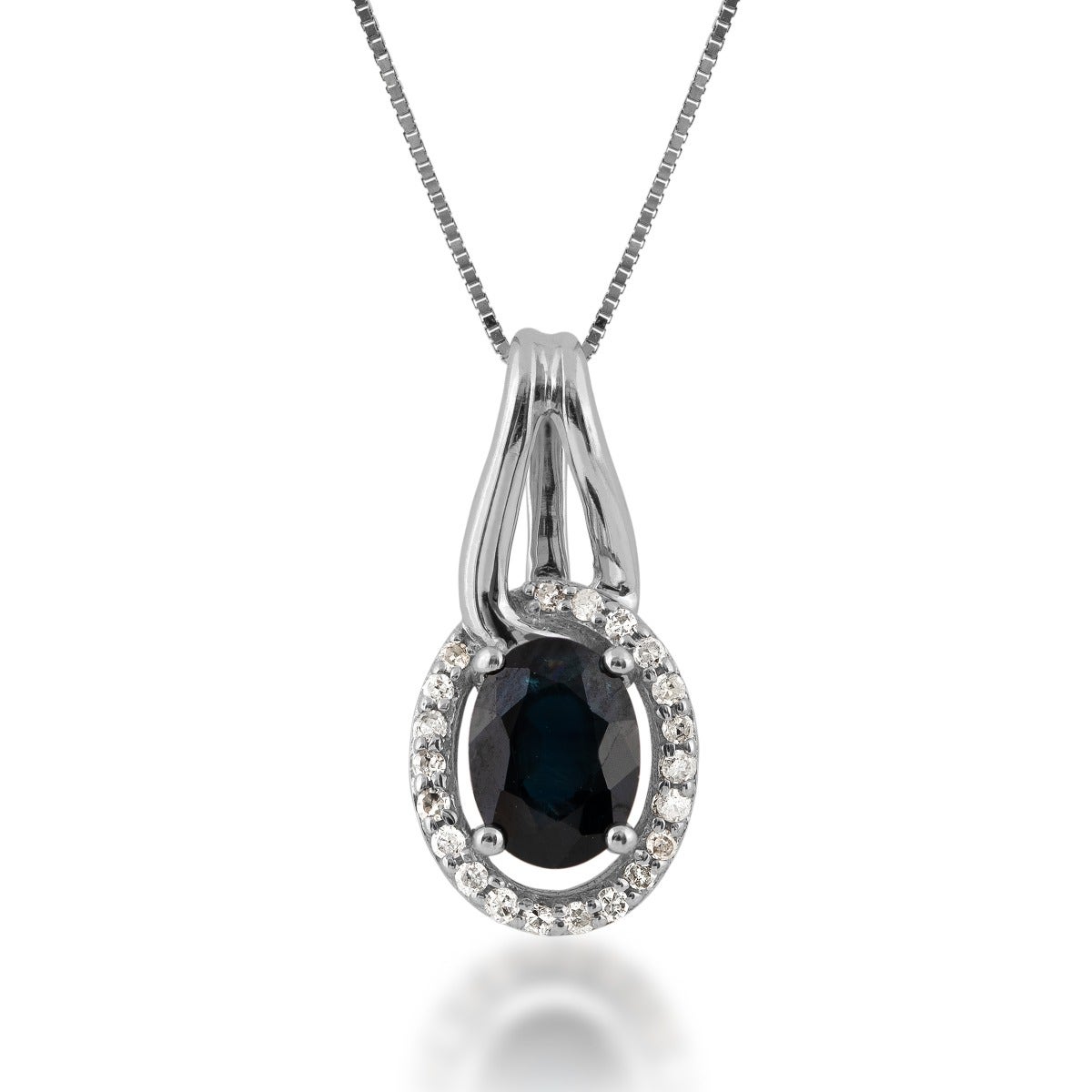 Oval Sapphire and 1/10 ct. tw. Diamond Halo Pendant in 10K White Gold - JPP12-0116-SB6W0