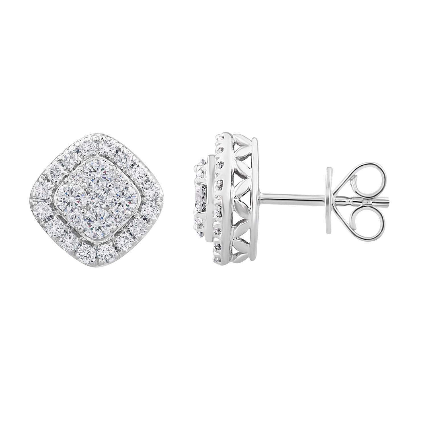 Adamante 1-1/10 ct. tw. Round Cluster Lab-Grown Diamond Earrings in 14K White Gold - LG-AEF5165HS214W