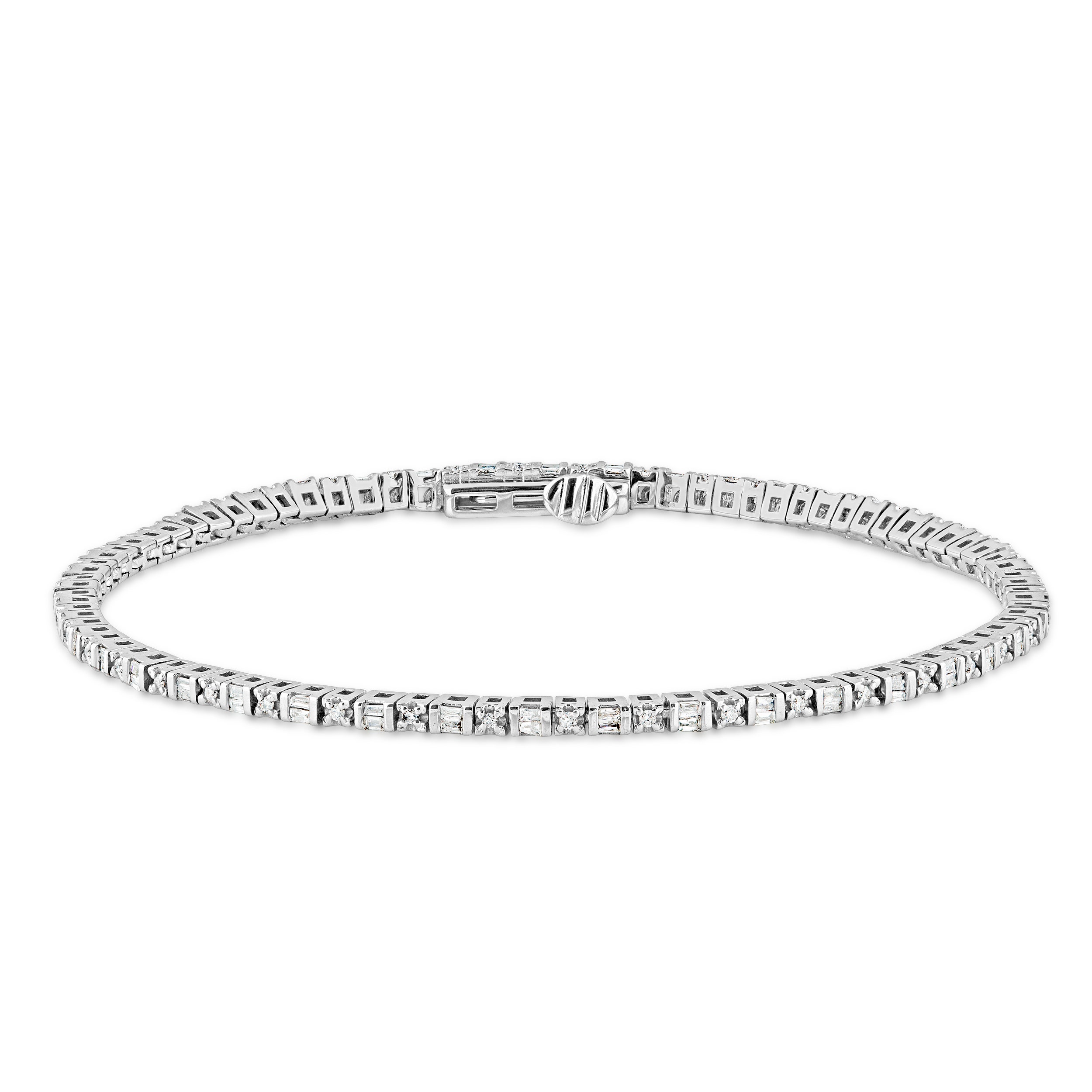1/2 ct. tw. Round &  Straight Stacked Baguette Diamond Fashion Tennis  Bracelet in 10K White Gold - B48710WB9