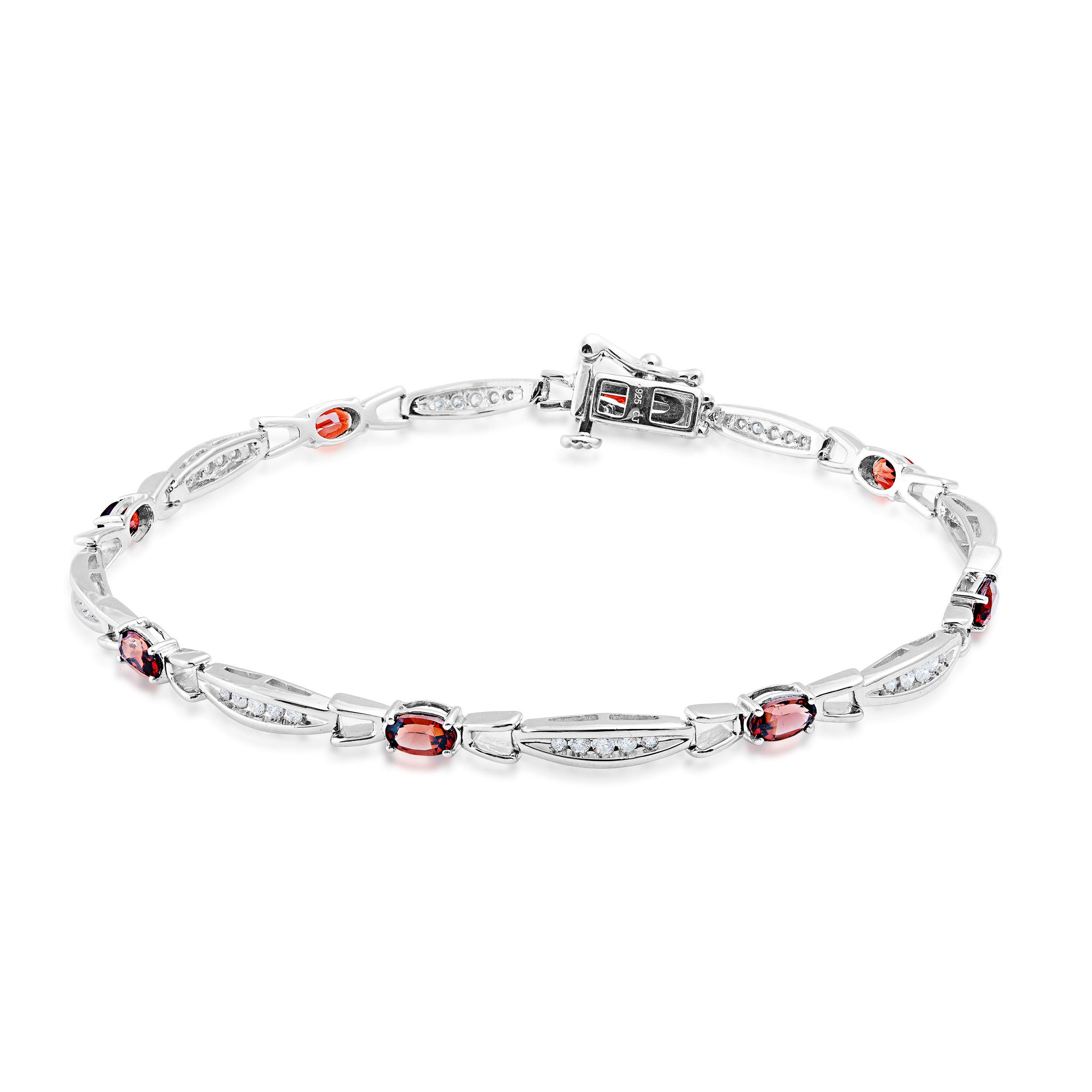 1/3 ct. tw. Diamond with Garnet Bracelet in Sterling Silver 