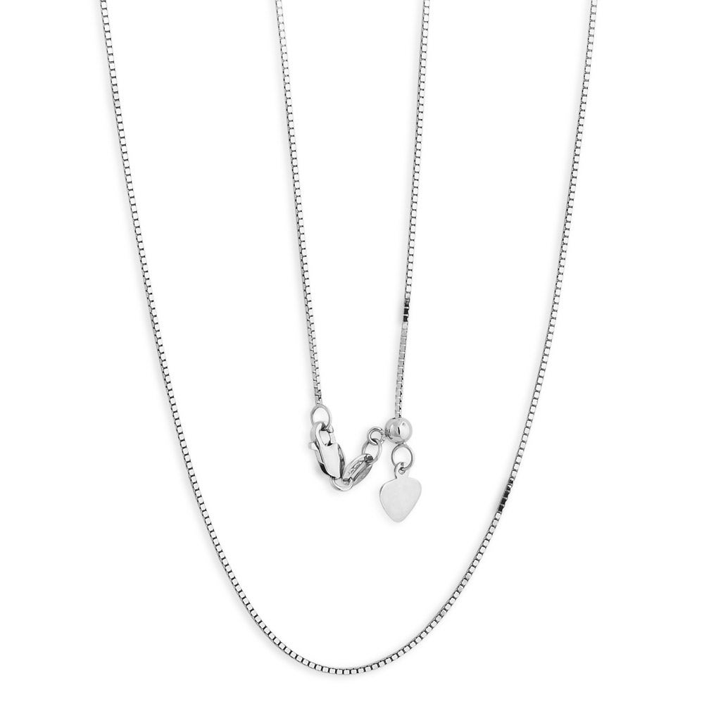Ladies Adjustable White Gold Box Chain - AWBOX015-22