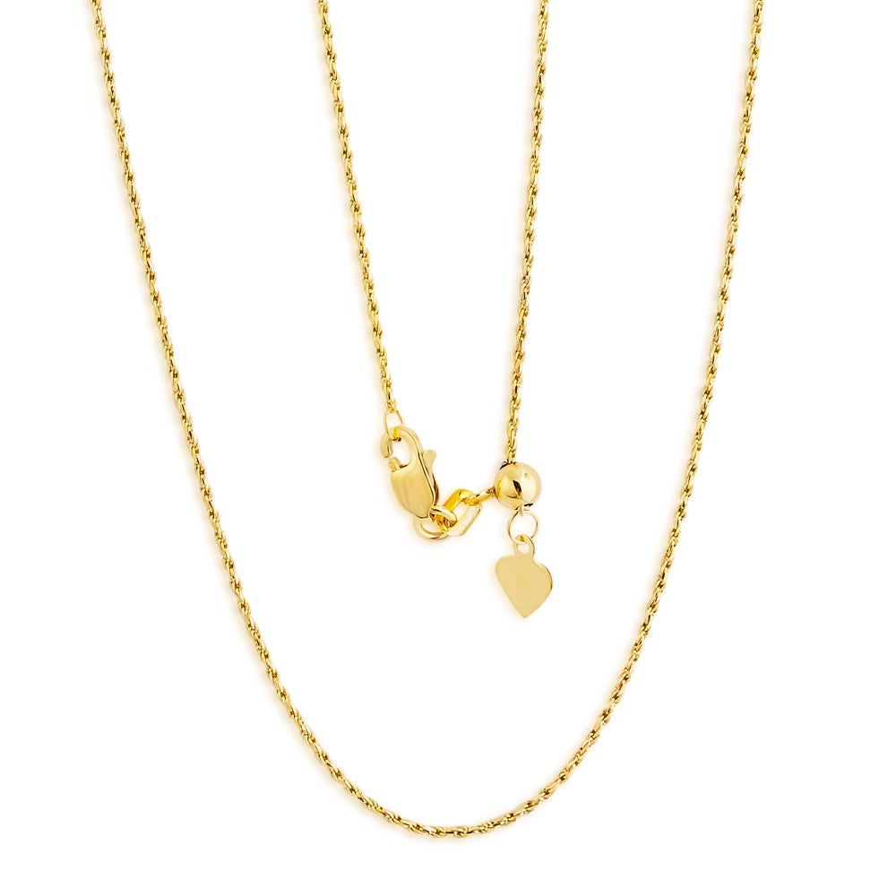 1mm 22" Adjustable Rope Chain in 10K Yellow Gold