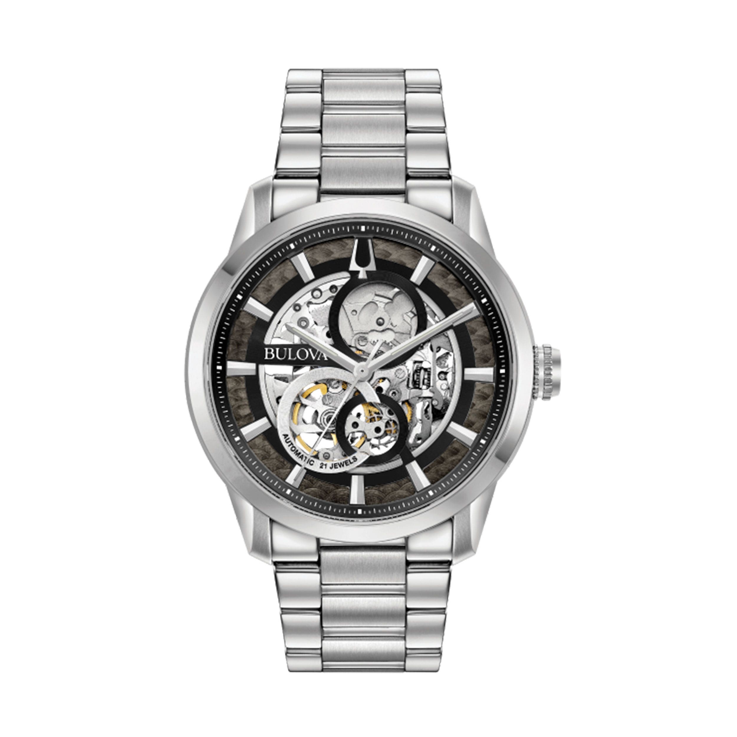 Bulova Men's Sutton Silver-Tone Stainless Steel Watch with Black Dial - 96A208