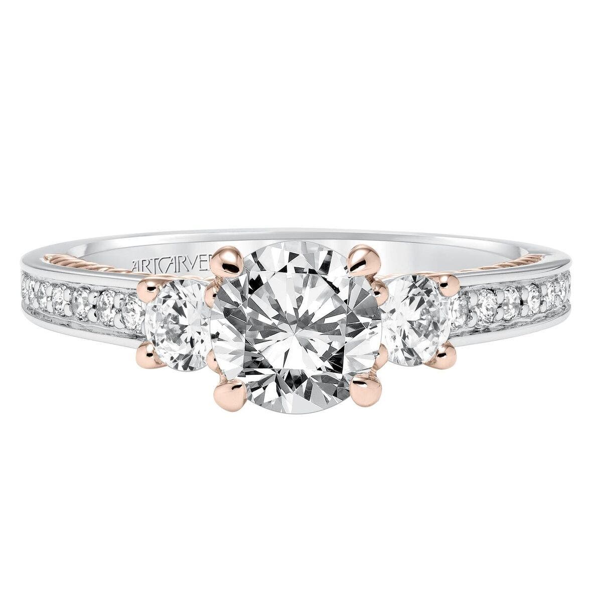 Artcarved Contemporary 3/8 ct. tw. Round Diamond 3-Stone Semi-Mount Engagement Ring in Two-Tone 14K. Gold - 31-V591DRR-E.00-14WP