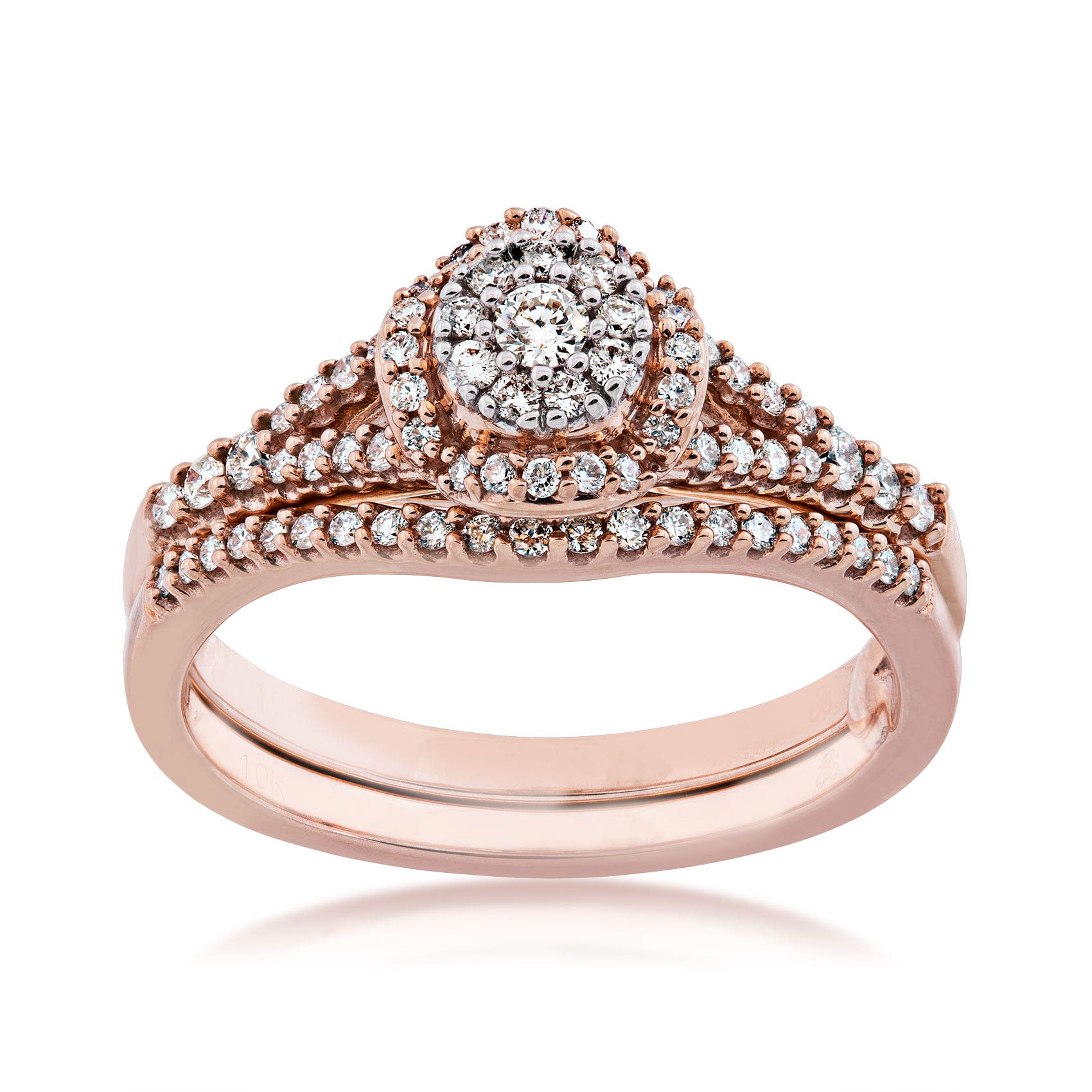 True Promise 3/8 ct. tw. Diamond Cluster Halo Wedding Set with Split Shank Band in 10K Pink Gold - RB-7168TPA68J0P