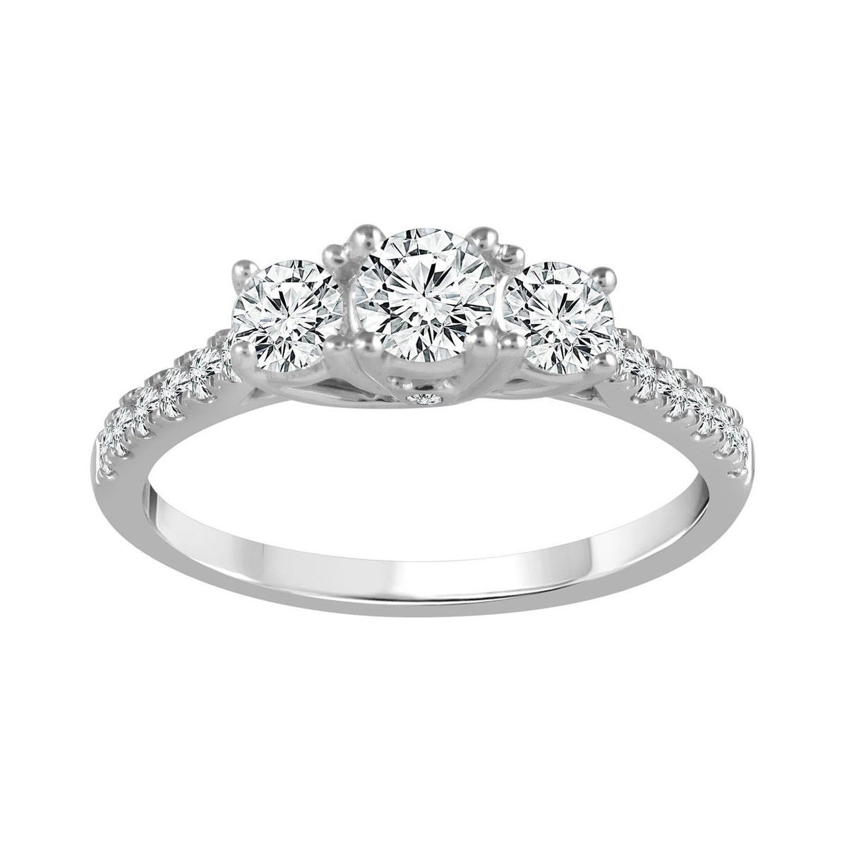 Adamante 1 ct. tw. Round Brilliant 3-Stone Lab-Grown Diamond Engagement Ring in 14K White Gold - LG-ART2120HS114W