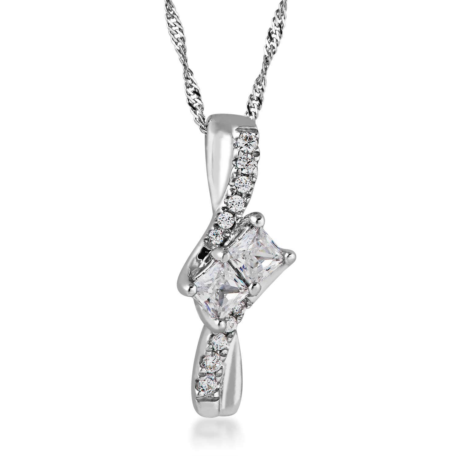 2BeLoved 1/5 ct. tw. 2 Stone Princess Cut Diamond Pendant in 10K White Gold - DXPT1085-10KW
