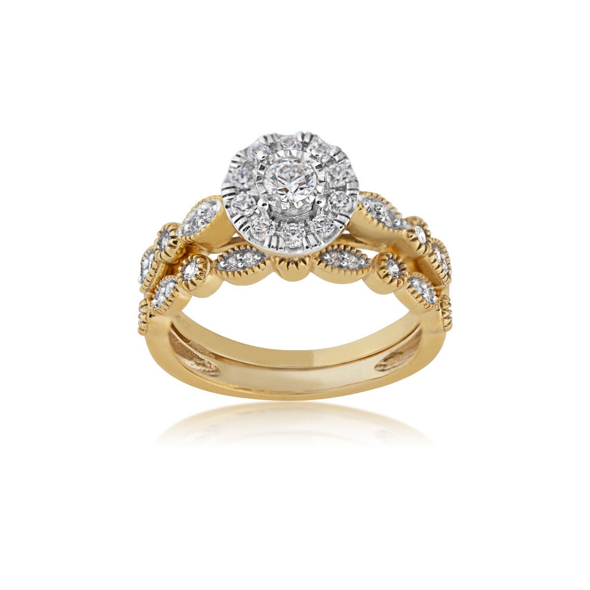 True Promise 1/2 ct. tw. Halo Milgrain Wedding Set in 10K Yellow & White Gold - SKR21959@50-10WY