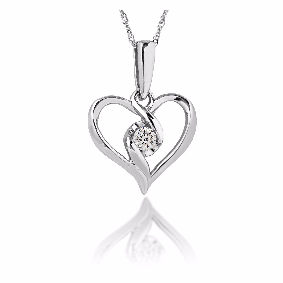 Sirena 1/10 ct. tw. Round Diamond Center Heart Pendant in 10K White Gold - JSI2121WR5J-10KW