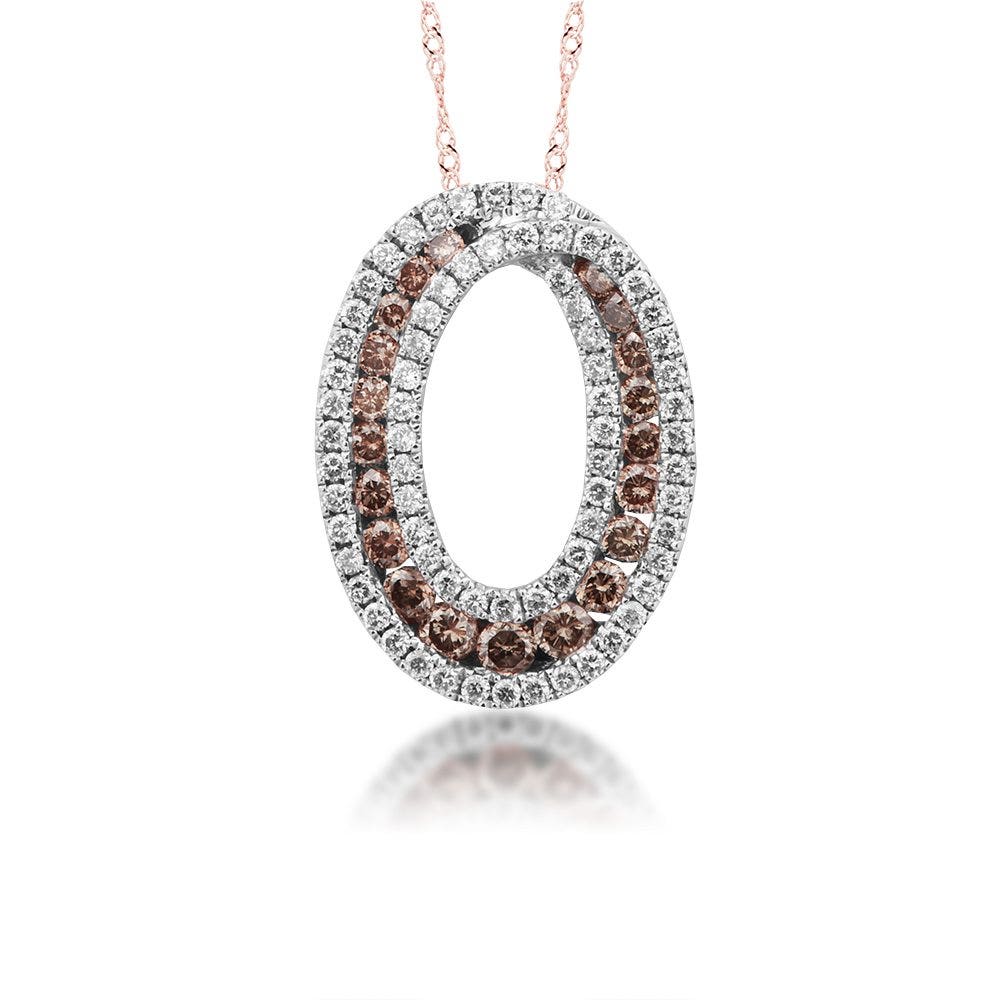 Mocha and White Diamond Pendant in Pink Gold - PR19737-DBR - 15744649