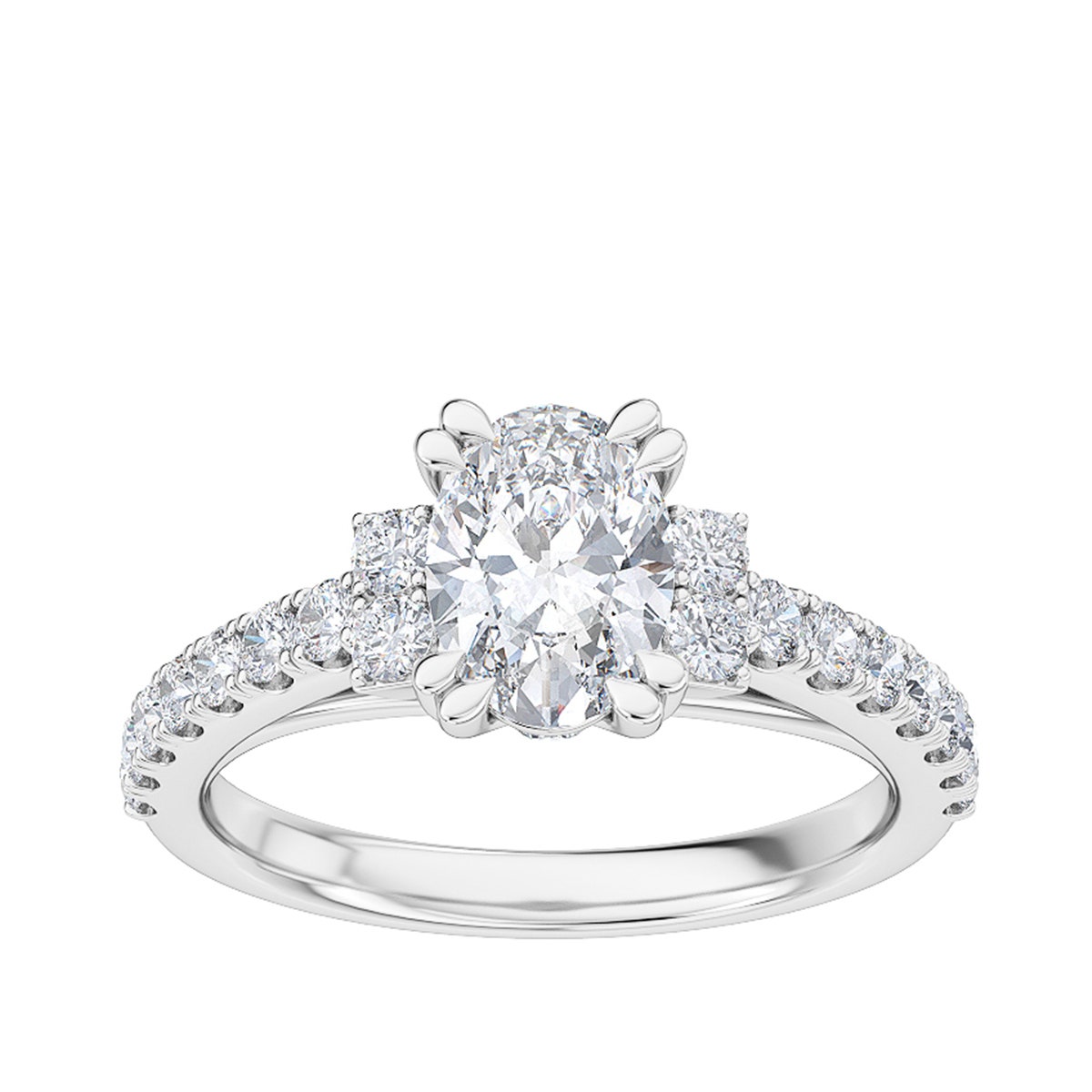 Adamante 1-1/2 ct. tw. Lab-Grown Oval Diamond Engagement Ring with Side Diamond Accents & Band in 14K White Gold - ARE15470HS114W-150