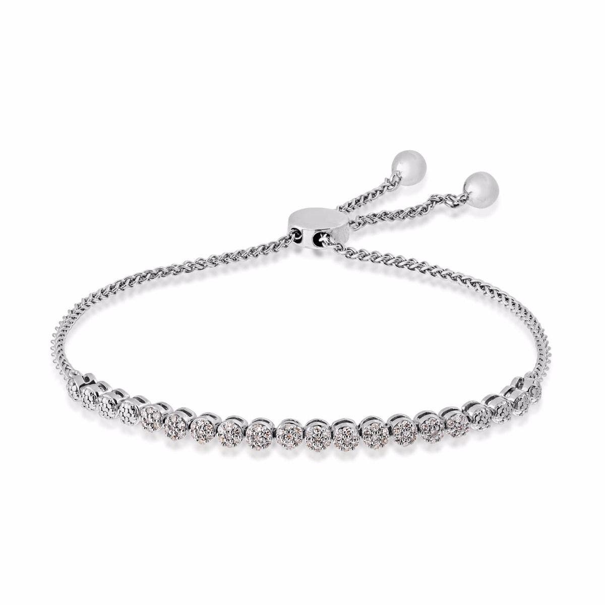1/4 ct. tw. Round Mini Cluster Diamond Bolo Bracelet in Sterling Silver - AB15322S-DI