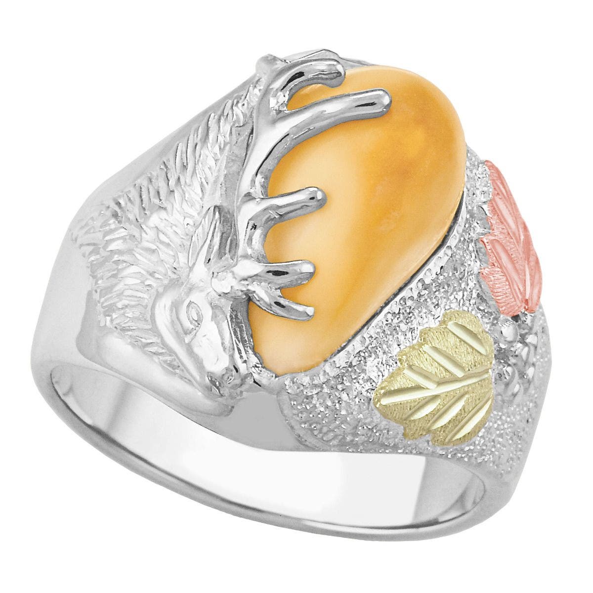 Men's Elk Ivory Black Hills Gold Ring in 10K White Gold - I1755W Dakota