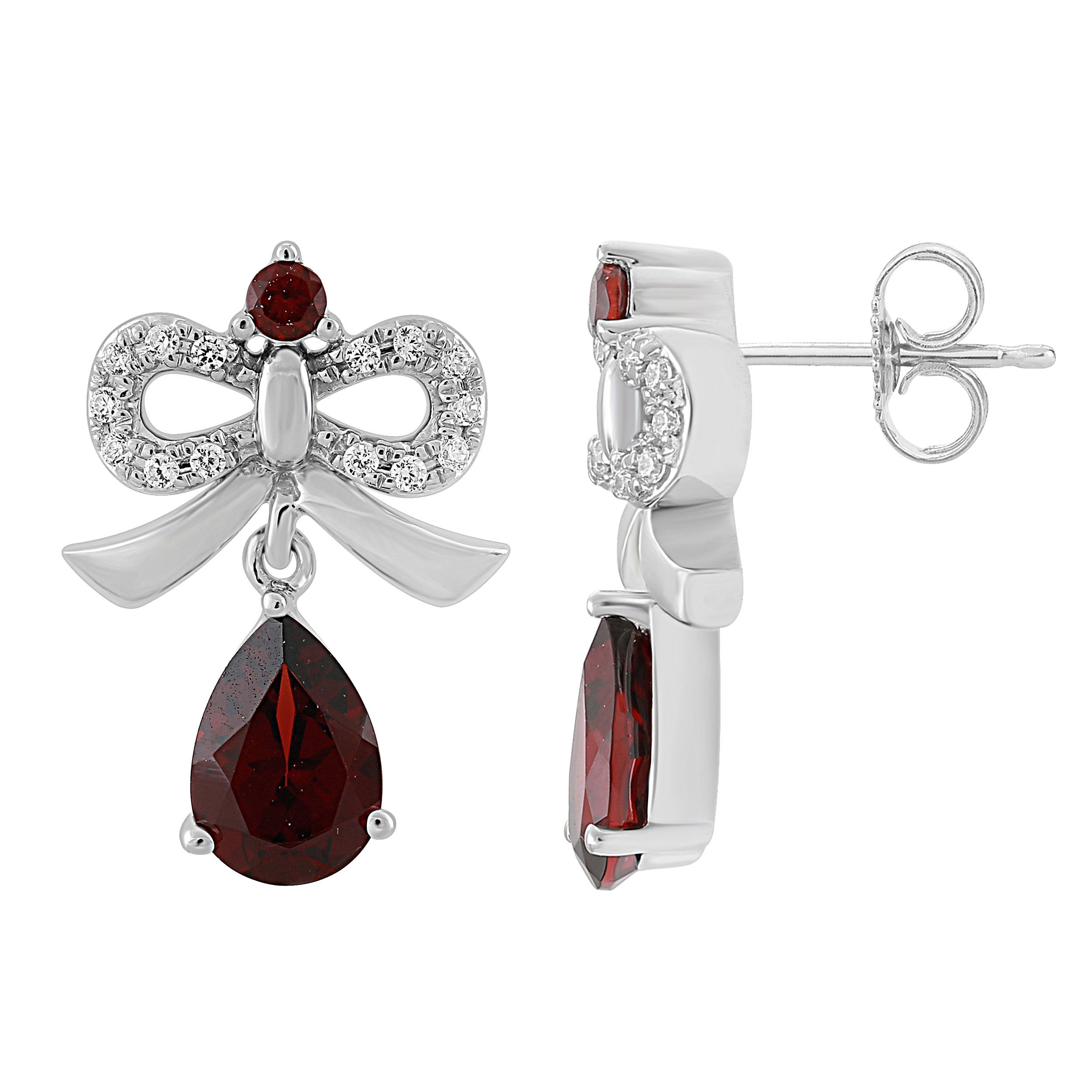Enchanted Disney 1/10 ct. tw. Snow White Teardrop Garnet Bow Earrings in Sterling Silver - ERO2570SPGNDSRD 